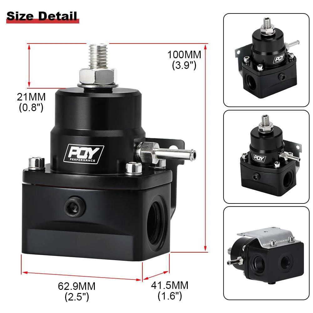 Adjustable EFI Fuel Pressure Regulator Kit Beefed-Up From 3 To 70 PSI With AN8 Feed Port And AN6 Return Port, Black