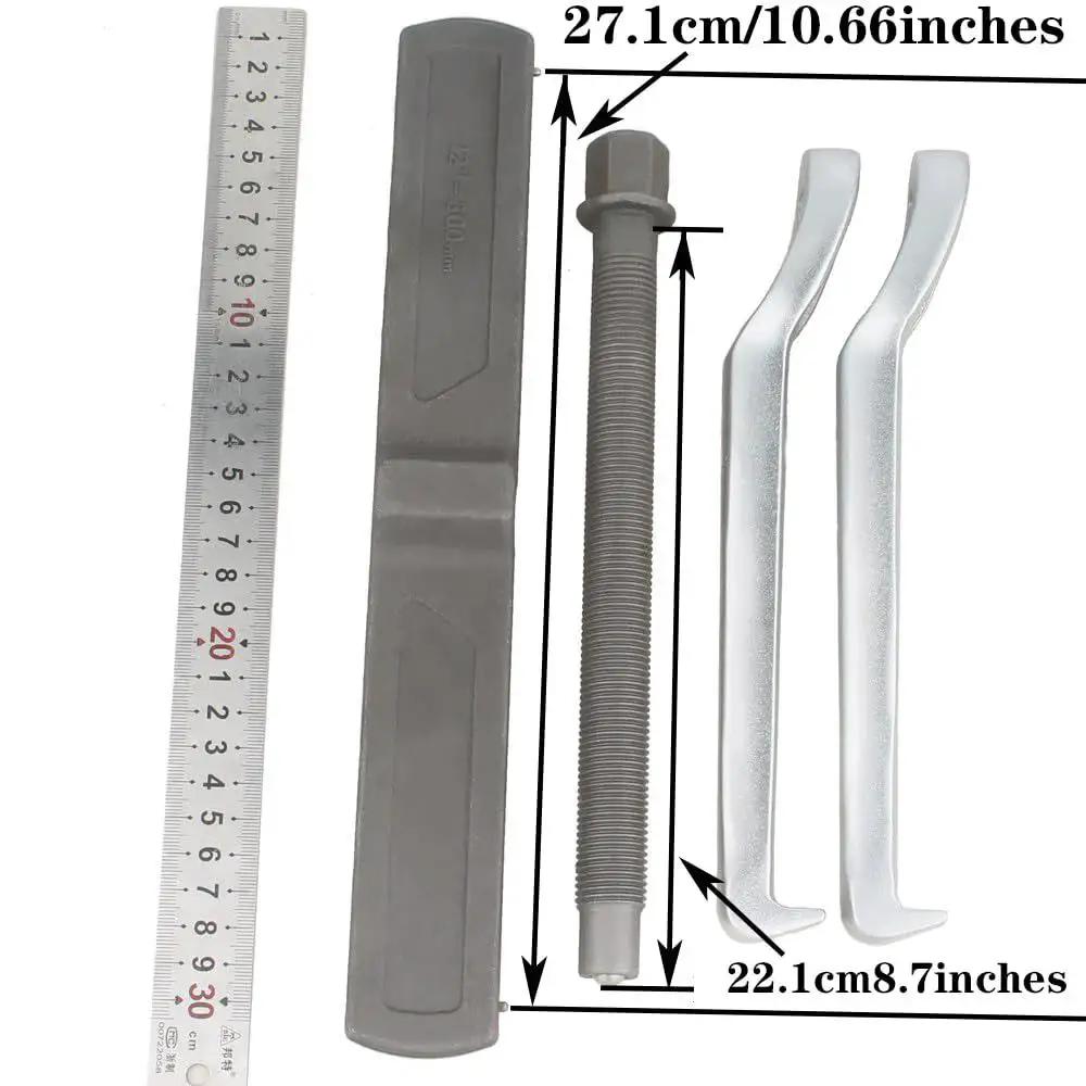 12 Inch Two Jaw Gear Puller With Reversible Claws For Pulley Flywheel And Bearing Removal components shown with ruler for size reference.