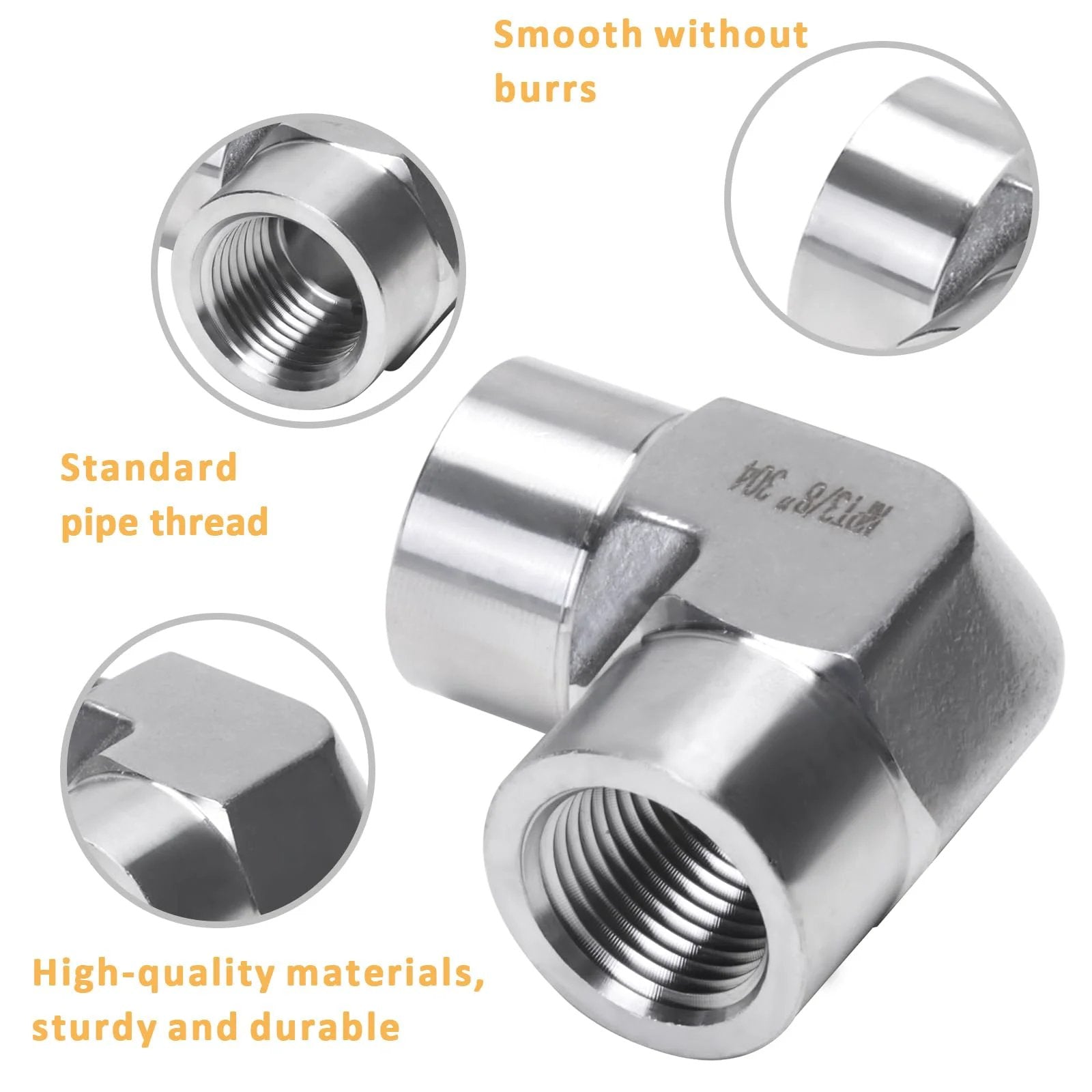 Stainless Steel 304 3/8 NPT Female to 3/8 NPT Female 90 Degree Street Elbow Fittings Pack of 2. High-quality corrosion resistant elbow.