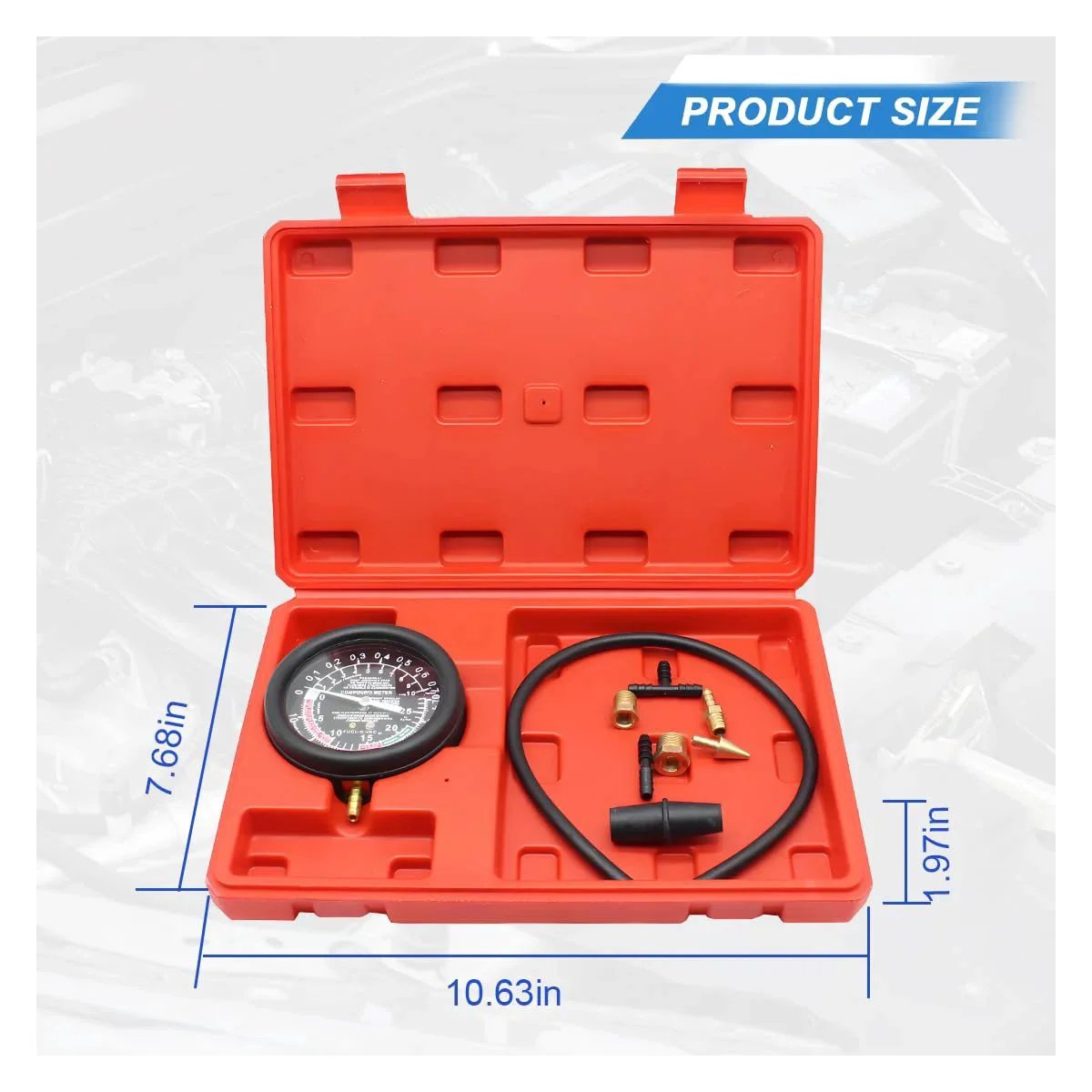 Pro Grade Fuel Pump And Vacuum Tester Gauge Kit For Cars And Carburetors Universal Pressure Testing Meters open case showing components