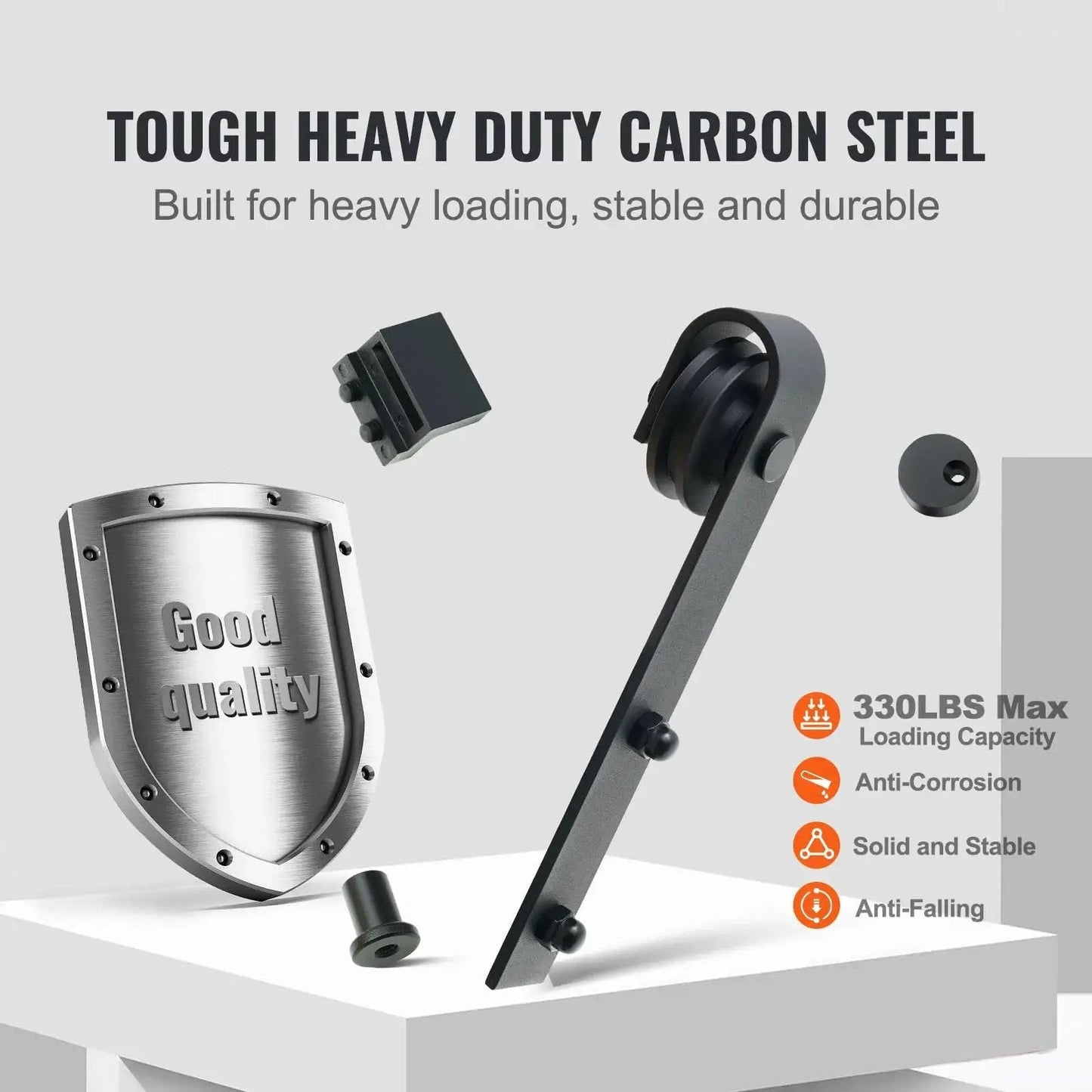 Sliding Barn Door Hardware Kit 8 Ft Heavy Duty Track Kit For Double Doors With Smooth Silent Pulley and carbon steel components