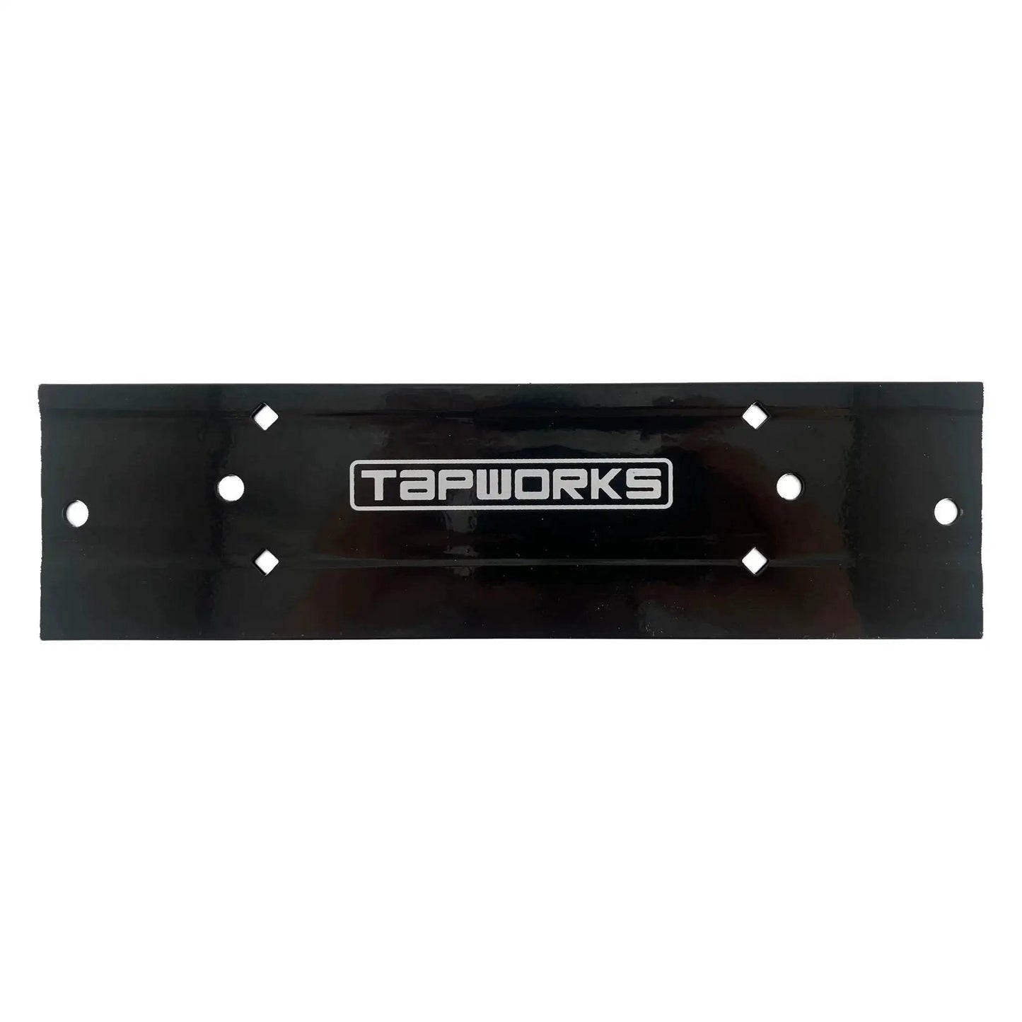 Front view of Pro Grade 12 Inch Sheet Metal Folding Tool For HVAC Bending And Seaming, black with multiple holes and 'TAPWORKS' label.