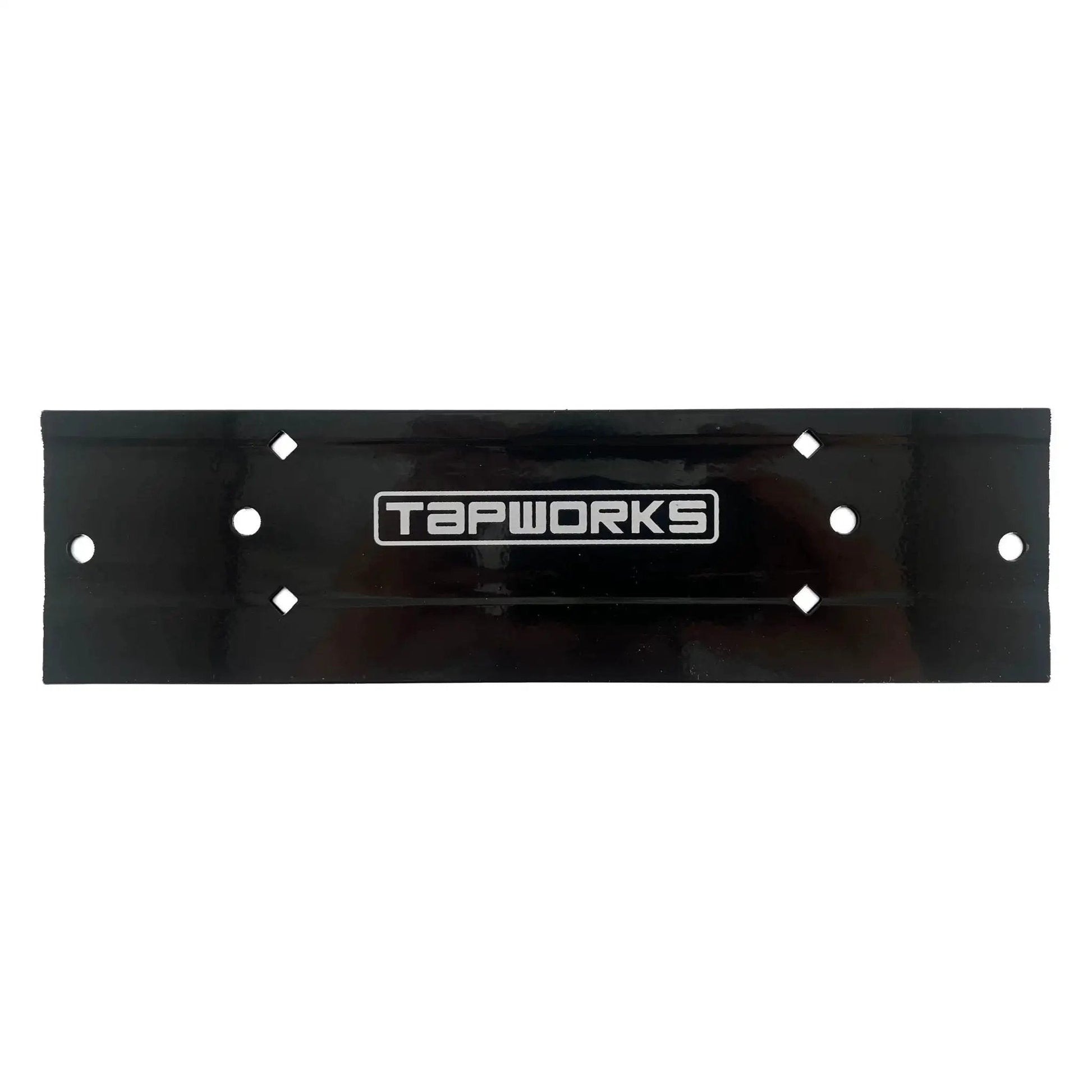 Front view of Pro Grade 12 Inch Sheet Metal Folding Tool For HVAC Bending And Seaming, black with multiple holes and 'TAPWORKS' label.