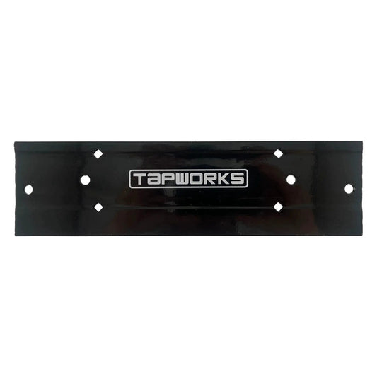 Front view of Pro Grade 12 Inch Sheet Metal Folding Tool For HVAC Bending And Seaming, black with multiple holes and 'TAPWORKS' label.