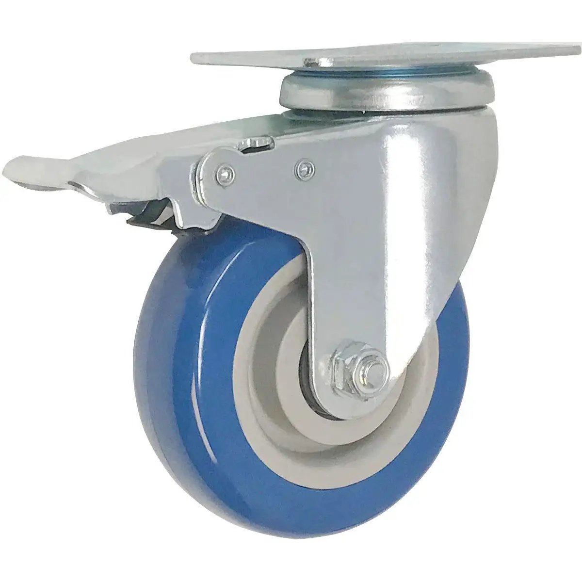 Swivel Plate Caster Wheels Set 2 Inch Blue Polyurethane Casters With Brakes Total Locking Brake Locks Wheel And Swivel