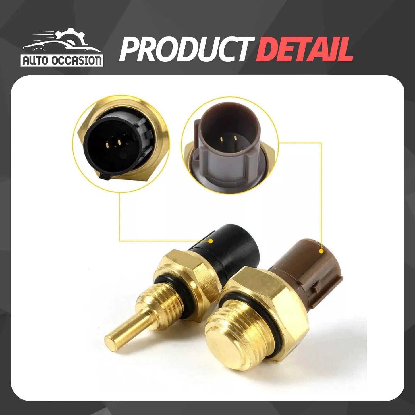 Coolant Temperature Sensor And Cooling Fan Switch Set For Honda Civic Accord Del Sol CRV And Acura Odyssey 2 Pack With 37870PJ7003 And 37760P0003 Direct Replacement Plug And Play High Quality Vehicle Sensor Switch Kit, showing product details with connectors visible.
