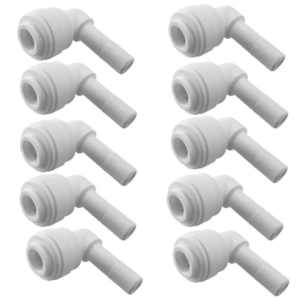 90 Degree Stem Elbow Connector for One Quarter Inch Tubing Push to Connect Plastic Quick Fittings for Reverse Osmosis Systems Pack of Ten