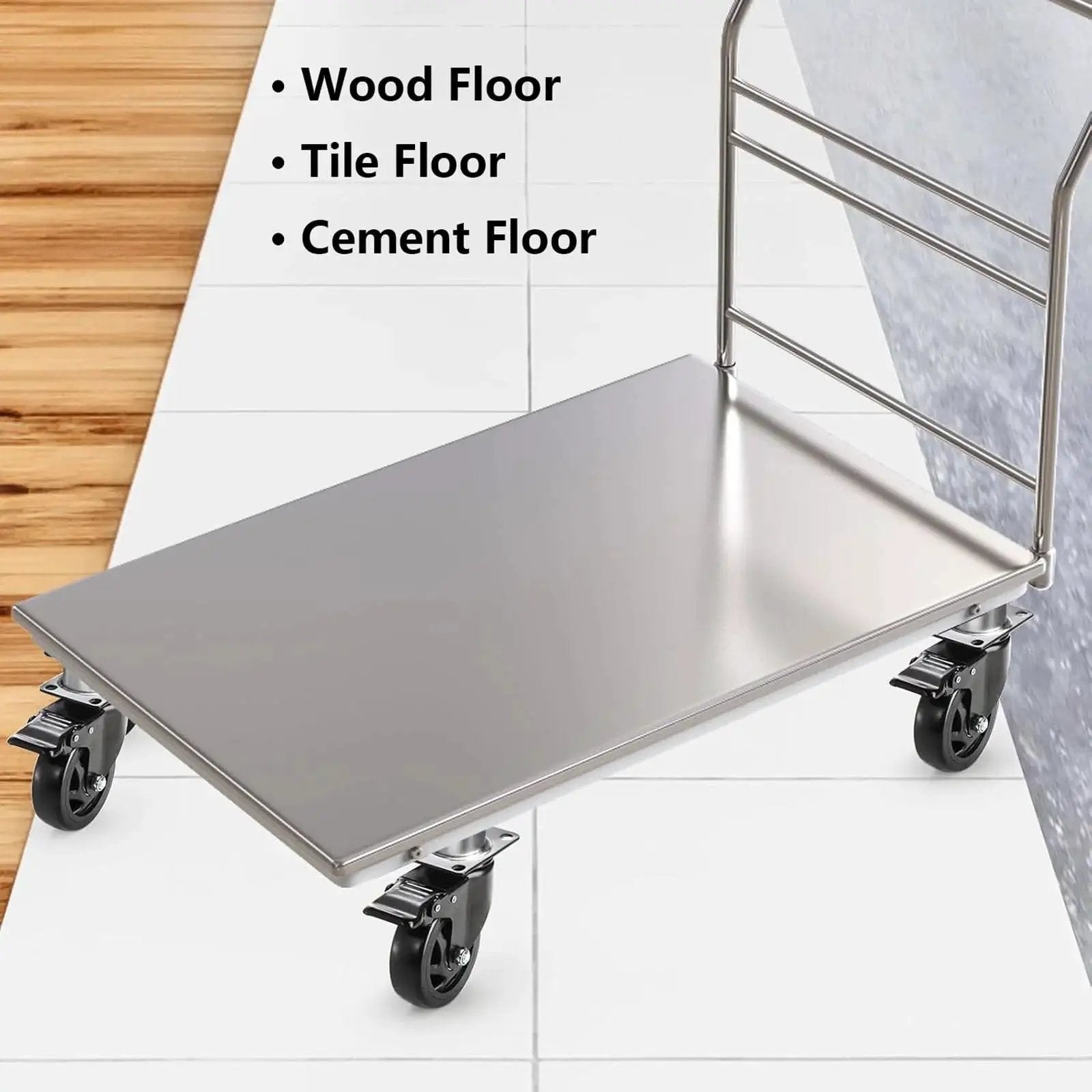 Cart on Four Inch Heavy Duty Swivel Plate Caster Wheels With Brake And 360 Degree Dual Locking No Noise PVC Wheel Set