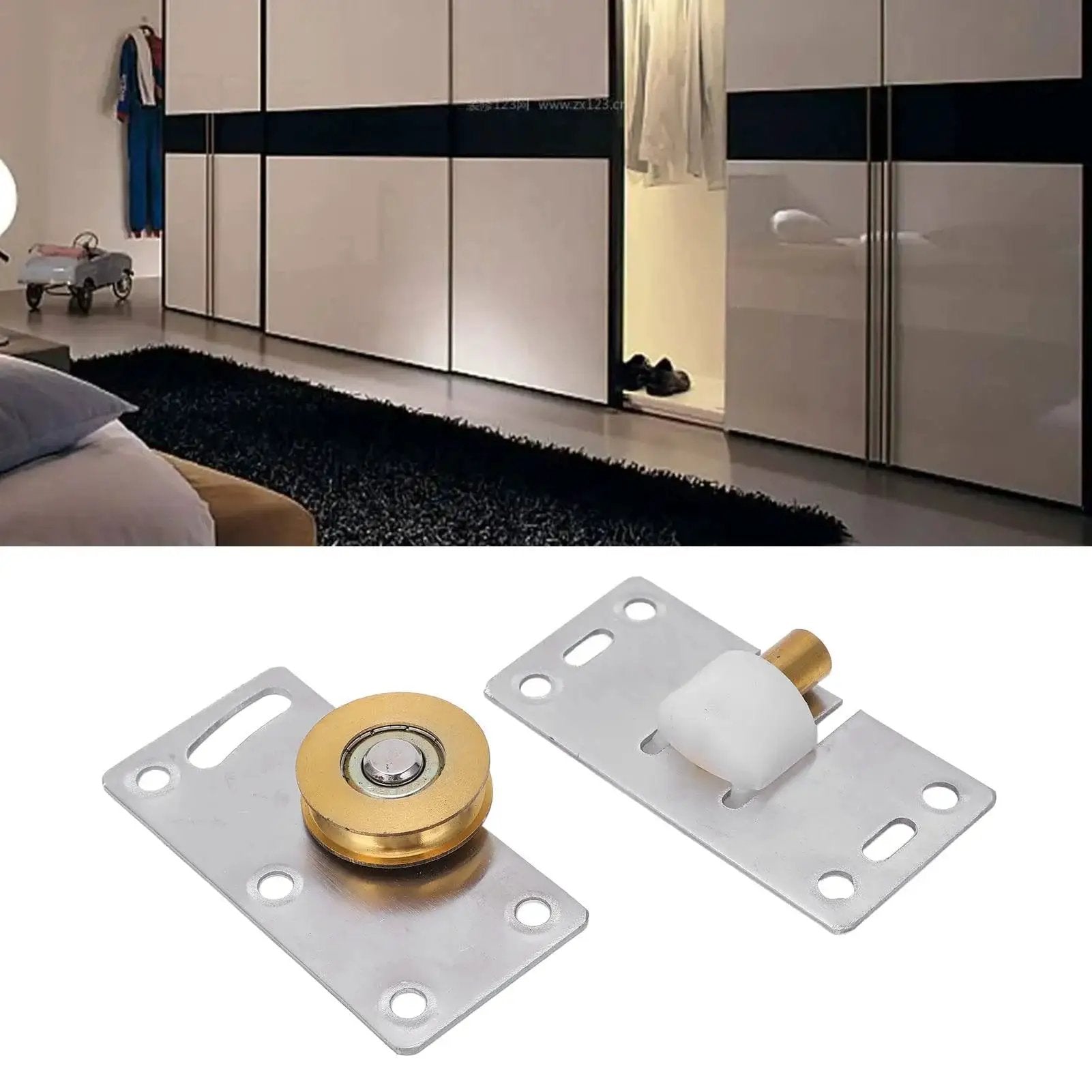 Two Sets 30mm Sliding Door Roller Wheels With Brackets Heavy Duty Stainless Steel Pulley Set For Closet Wardrobe Doors Replacement Top Mount Sliding Hardware Kit For Smooth Quiet Operation