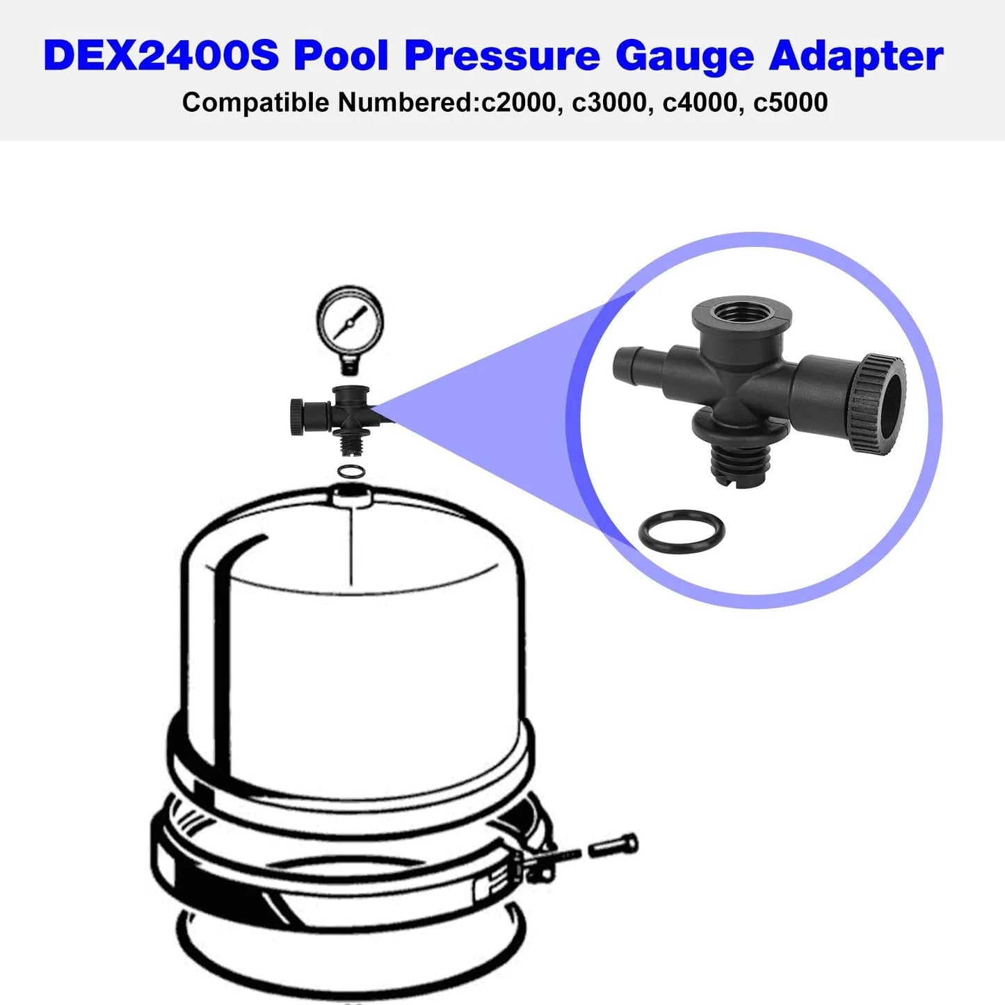 DEX2400S Filter Air Gauge Relief Valve Assembly Replacement For Hayward Pool Filters shown with installation diagram
