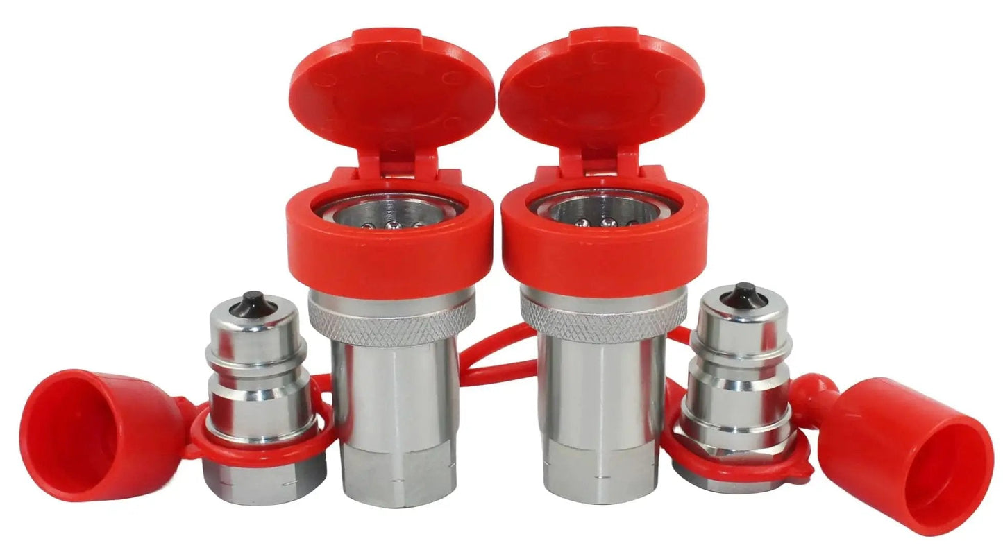Half Inch Ag Hydraulic Tractor Quick Connect Couplers Set With Red Dust Caps, ISO7241-1A ISO5675 LSQ-S1-04, 4000 PSI