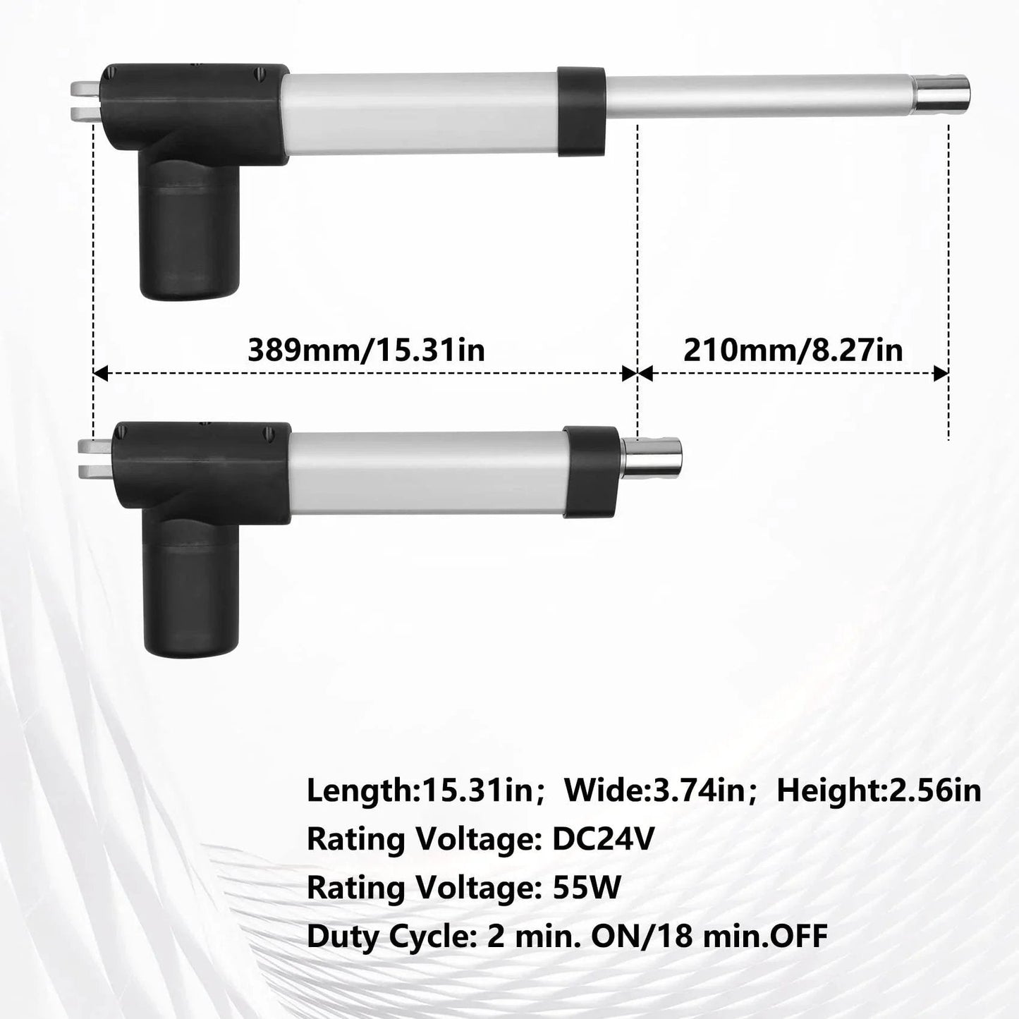 Heavy Duty Electric Recliner Actuator Replacement Kit For Lift Chairs 24V DC Motor Feikeer Compatible, dimensions shown.