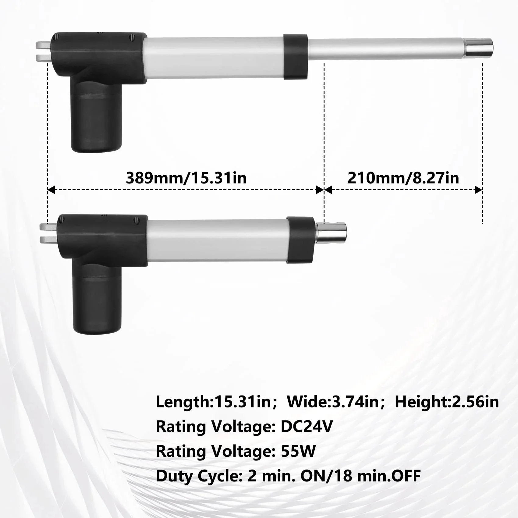Heavy Duty Electric Recliner Actuator Replacement Kit For Lift Chairs 24V DC Motor Feikeer Compatible, dimensions shown.