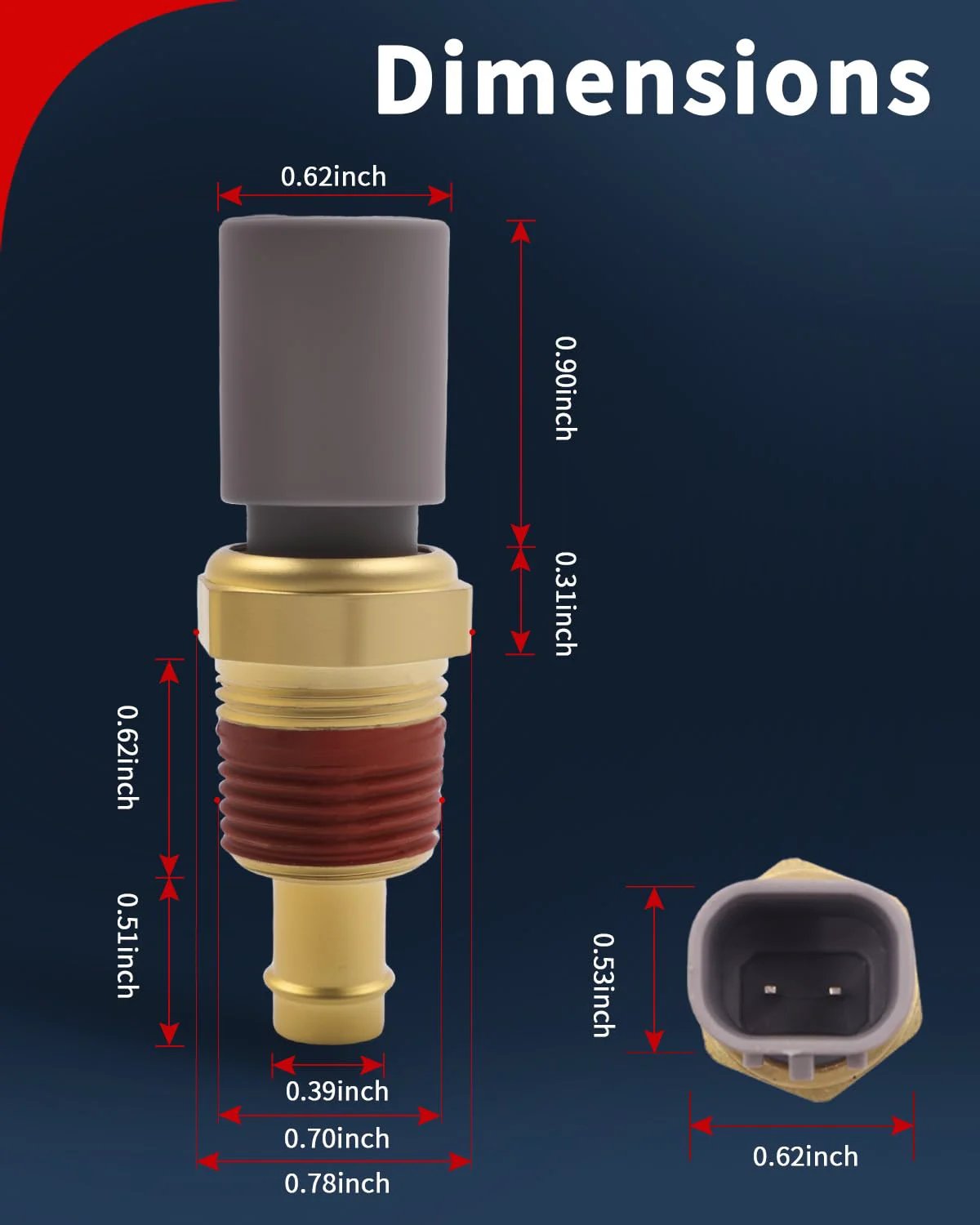 Dimensions of Engine Coolant Temperature Sensor ECT Water Temp Sensor For Jeep Wrangler Grand Cherokee Liberty Commander Cherokee Ram 1500 2500 3500 And Chrysler 300 200 Replace 5149077AB Easy Install Quality Build.