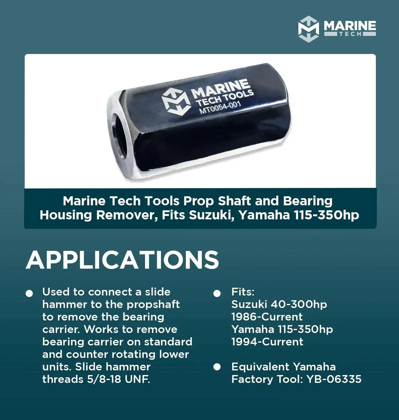 Prop Shaft And Bearing Housing Remover Tool For Outboard Motors Compatible With Suzuki 40 To 300 HP Yamaha 115 To 350 HP And Honda 75 To 250 HP Includes Slide Hammer Connection For Bearing Carrier Removal Equivalent Yamaha YB 06335 product image.