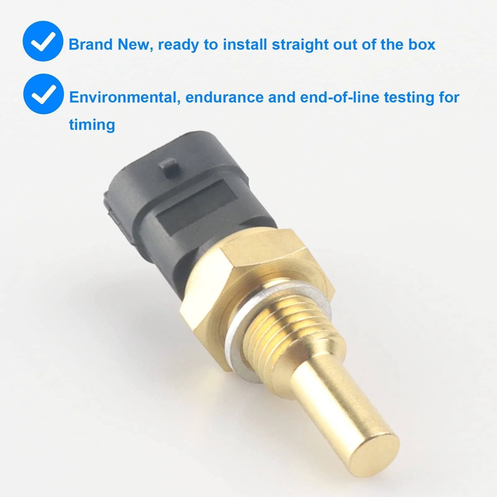 Engine Coolant Temperature Sensor Replacement For GM Vehicles 213-4777 12639899 close-up view of sensor with connector.