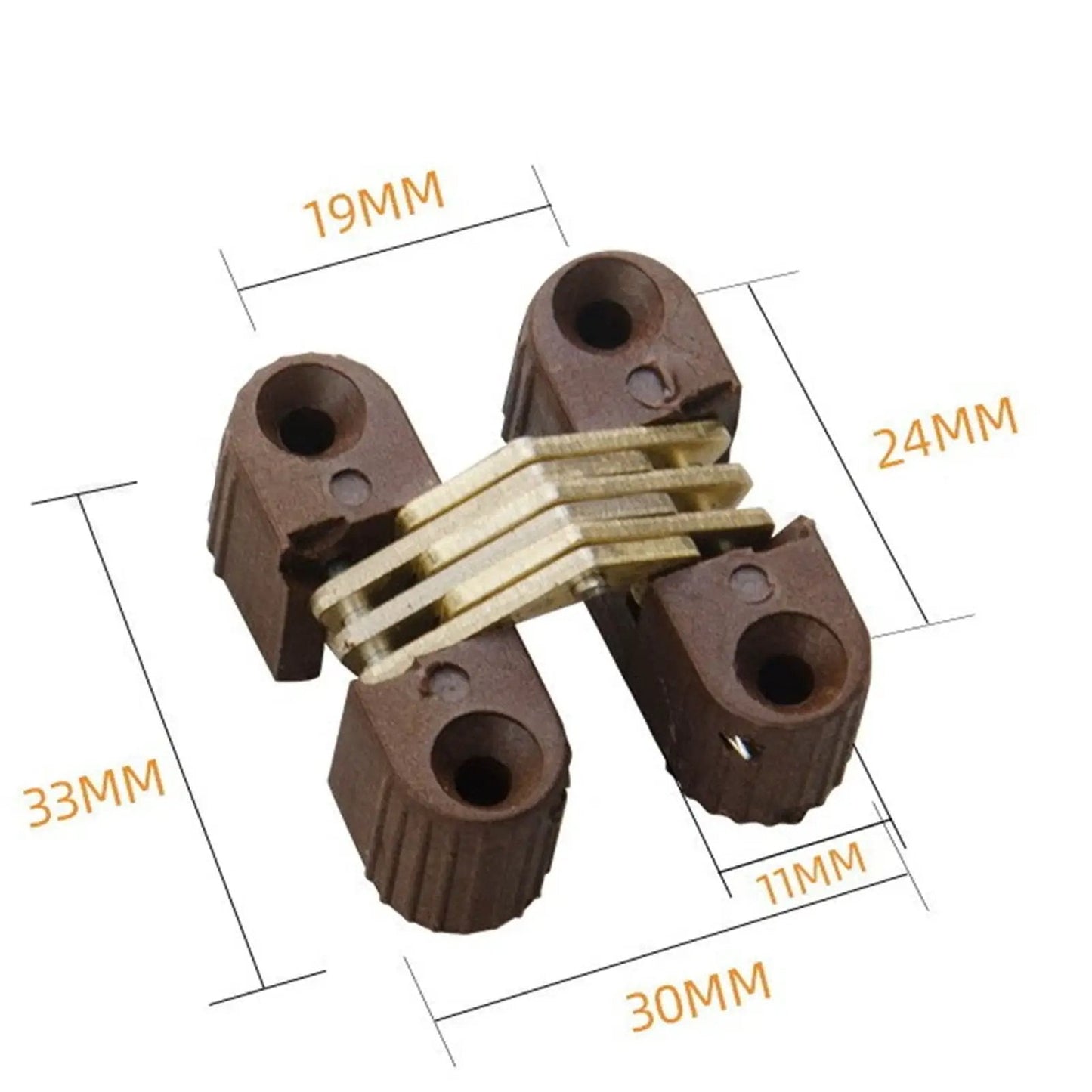 Brown 6 Pack Hidden Folding Door Barrel Cross Hinges For Dining Tables Plastic Invisible Concealed Hinges with measurements