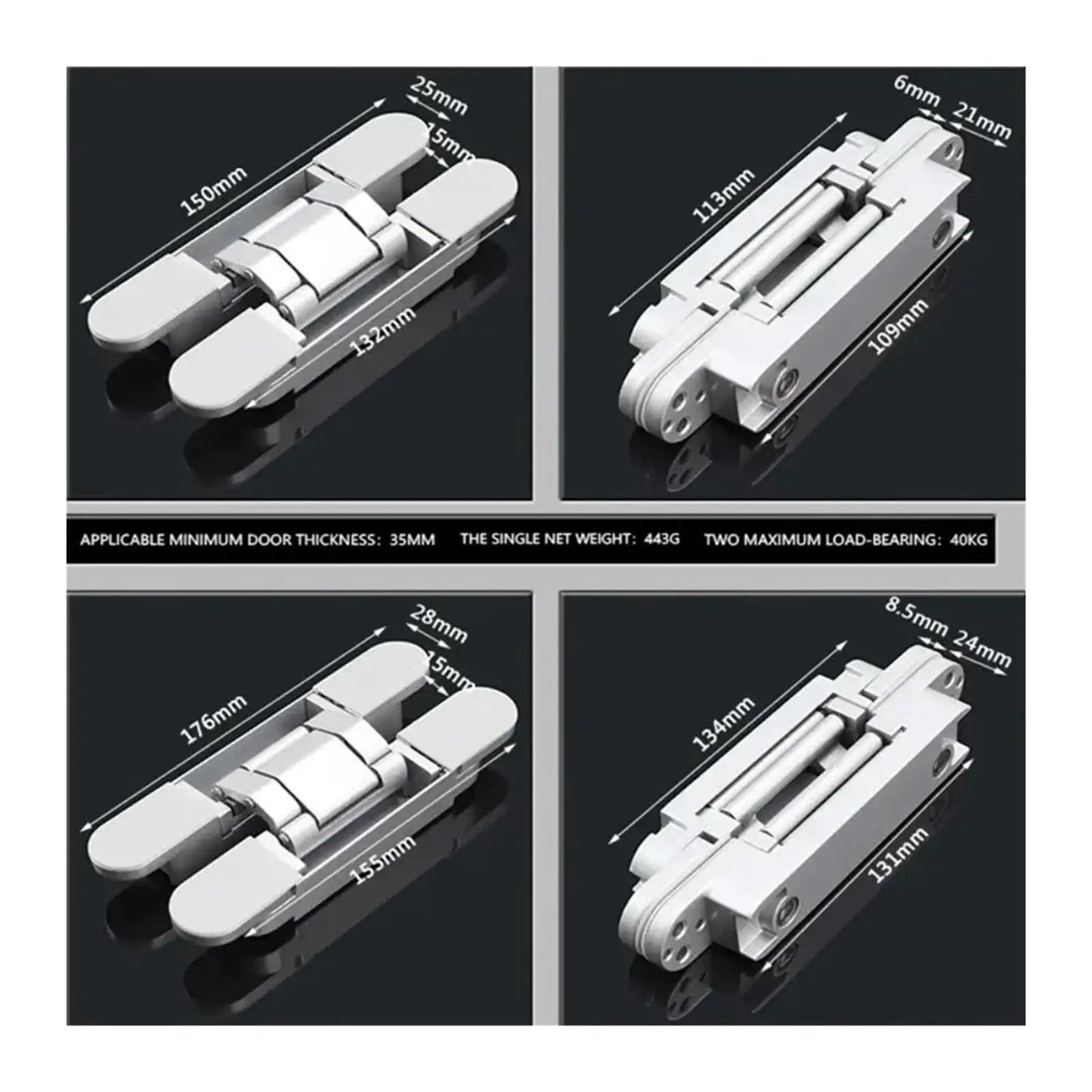 Hidden 180 Degree Wooden Door Hinge For Wide Door Spacing Supports 40 To 80 Kg Invisible Cross Casement Gate Hardware Black Finish