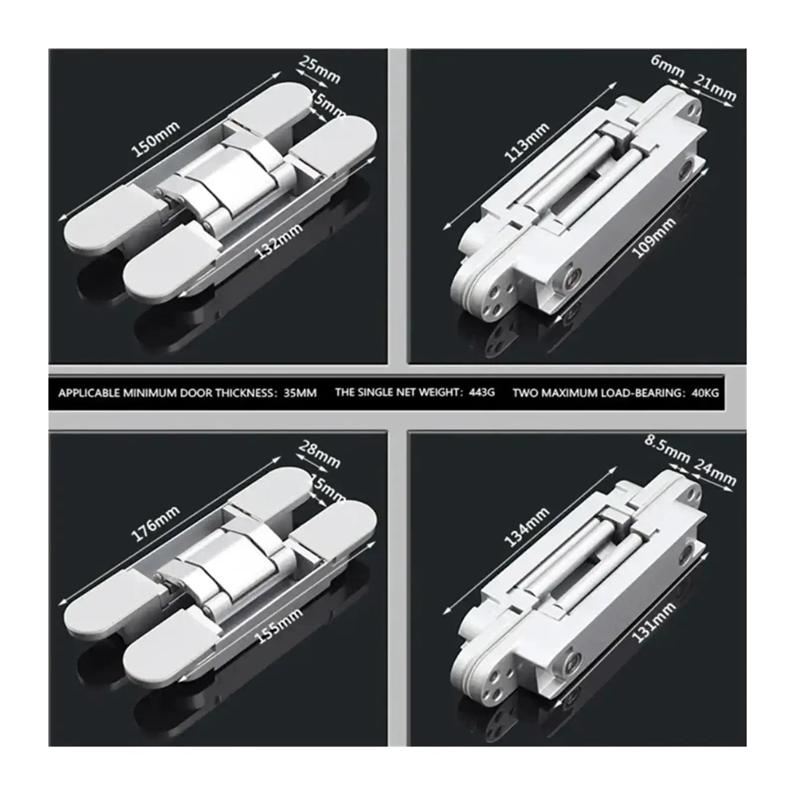 Hidden 180 Degree Wooden Door Hinge For Wide Door Spacing Supports 40 To 80 Kg Invisible Cross Casement Gate Hardware Black Finish