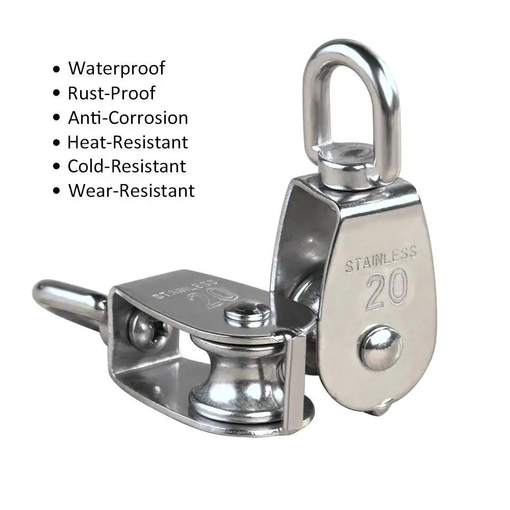 2 Pcs 304 Stainless Steel M20 Silver Single Pulley Block For Wire Rope Hanging And Towing Wheel 20mm Wheel Diameter