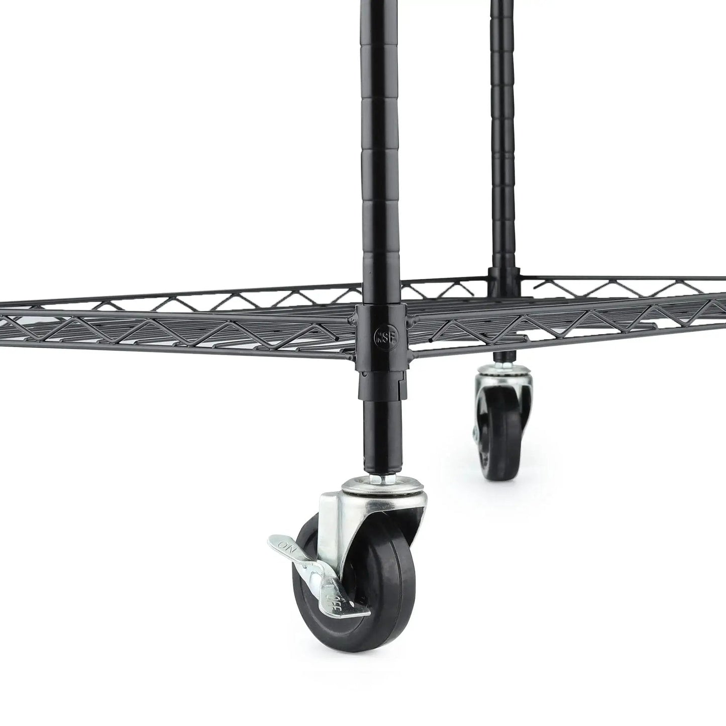 3 Inch Universal Threaded Casters Set Of 4 With Brake Locks For Metal Rack Shelving Units installed on shelf