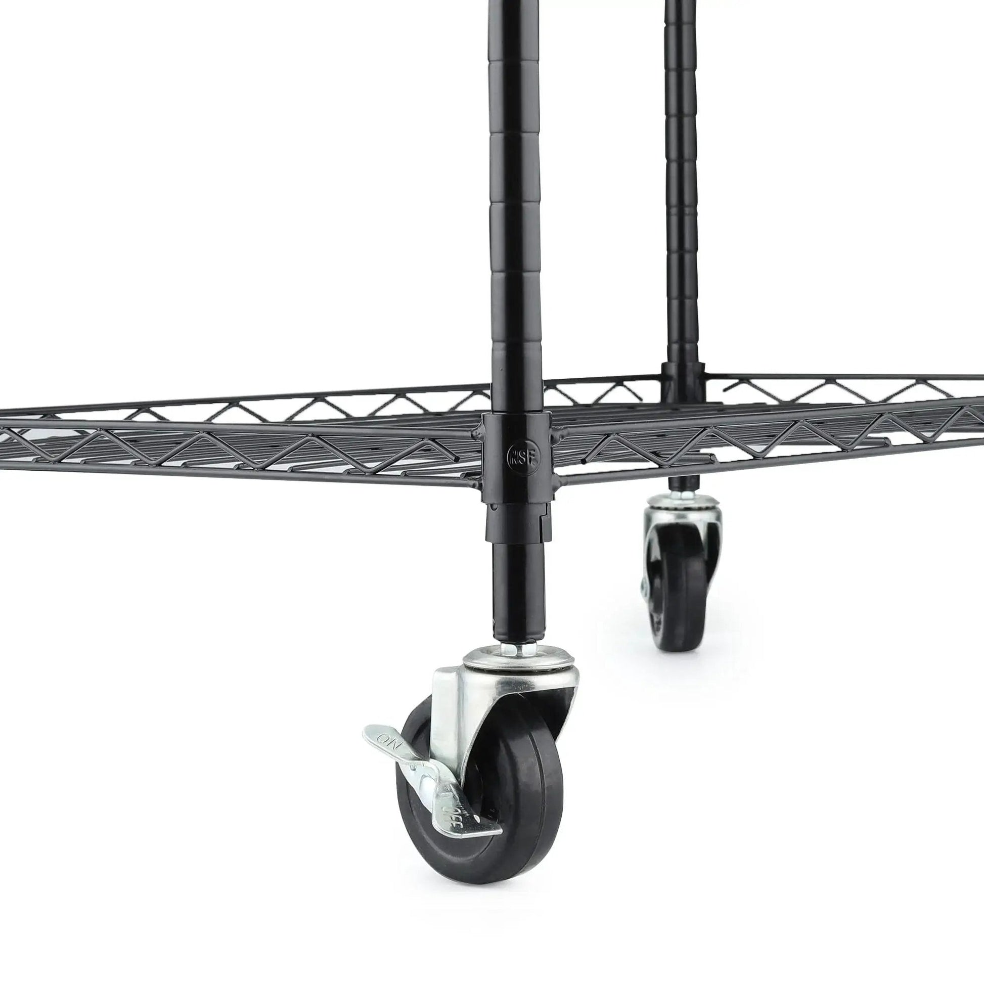 3 Inch Universal Threaded Casters Set Of 4 With Brake Locks For Metal Rack Shelving Units installed on shelf