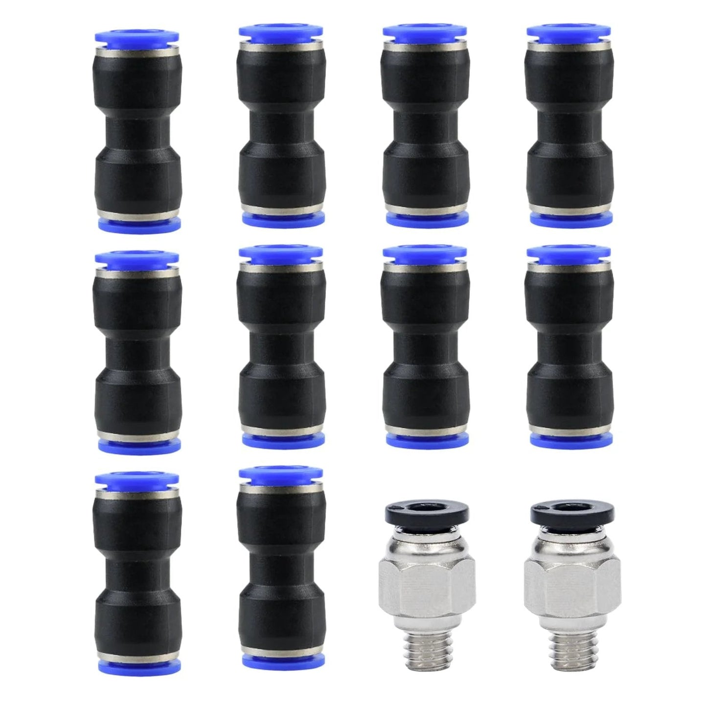 10 Pcs PU4 Tube Fittings And 2 Pcs PC4 M6 Pneumatic Straight Fittings For 3D Printers 4mm OD PTFE Tubing No Fuss Quick Lock Connectors With Auto Lock Zinc Alloy And Plastic Construction Easy Install