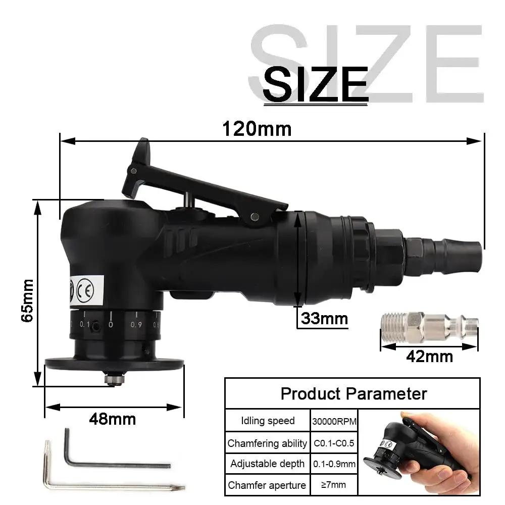 Product dimensions of Mini Pneumatic Chamfering Tool For Fast Metal Deburring And Beveling with 5 speed settings and 4 blades