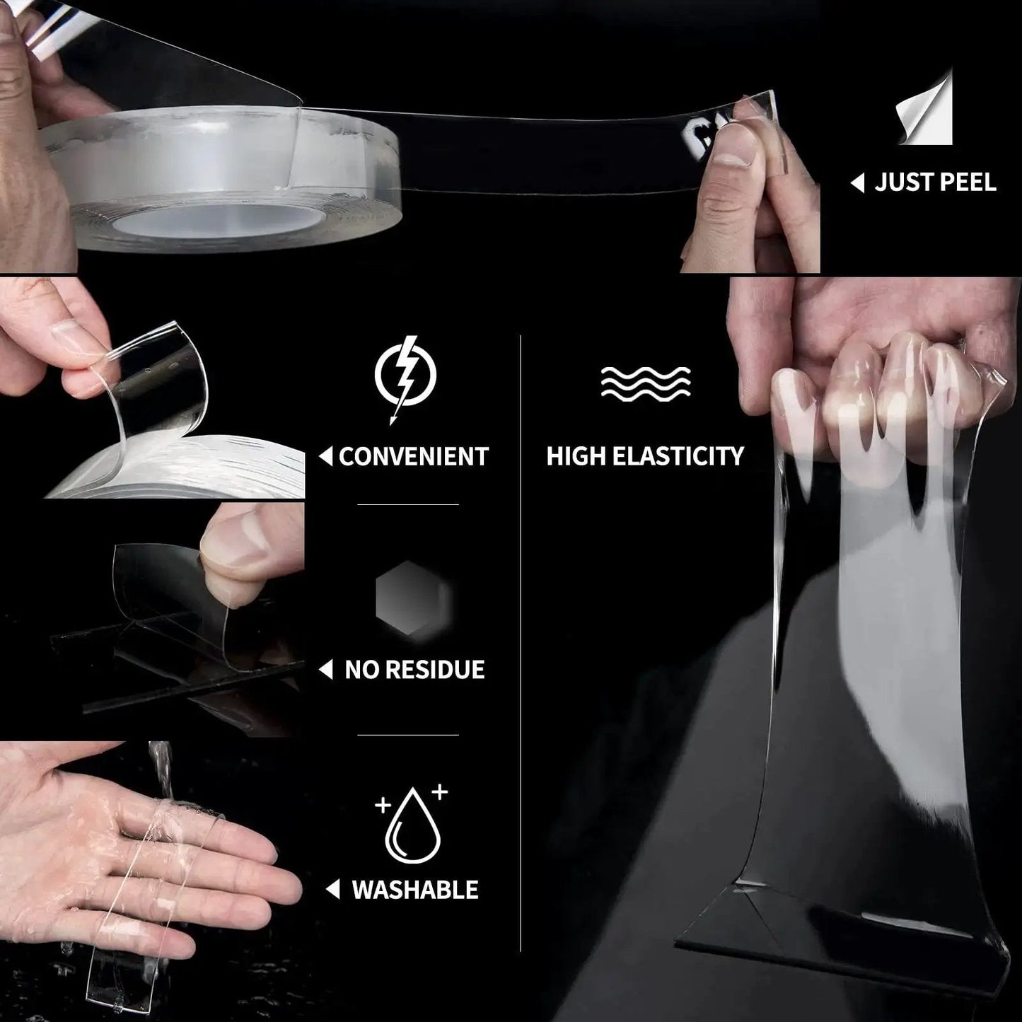 Double-Sided Mounting Tape 10 Ft Removable Adhesive Foam Tape Transparent For Household Use with features shown