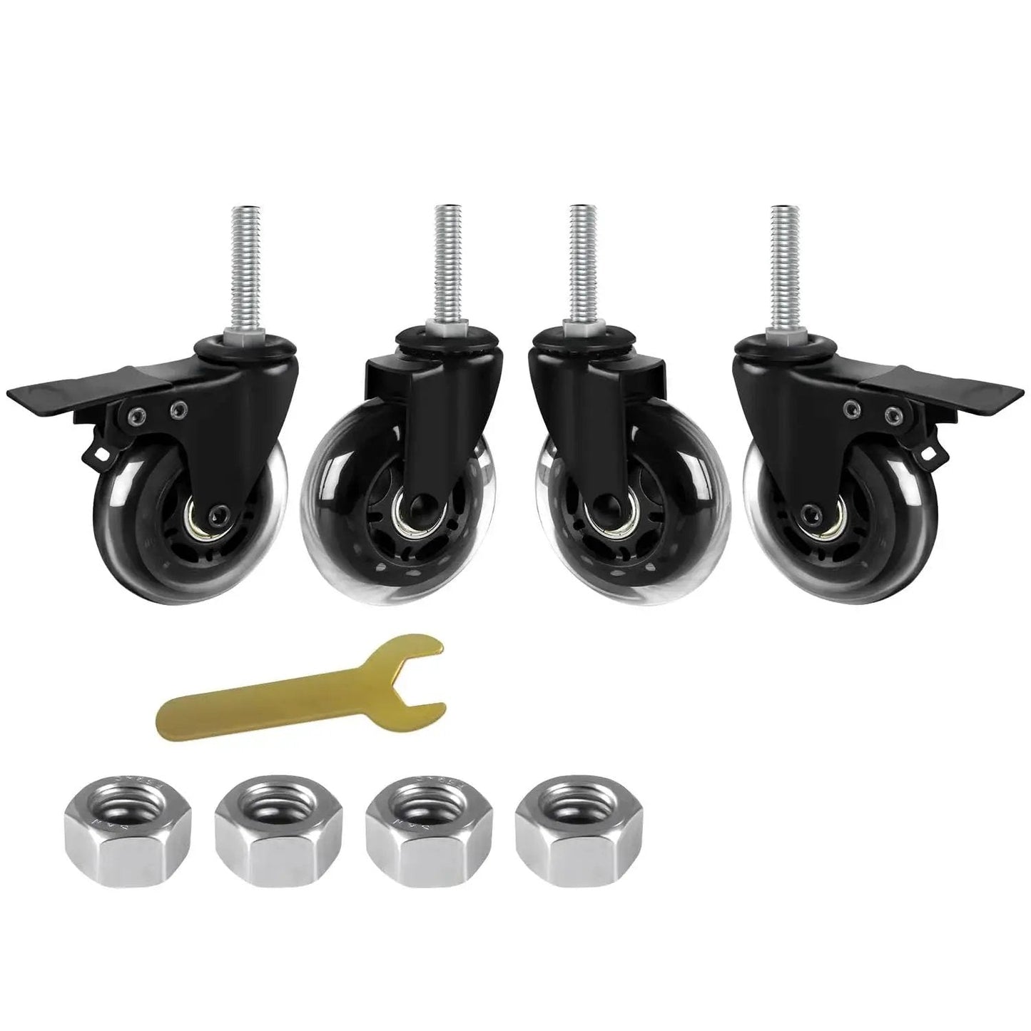 Three Inch Caster Wheels Set Of Four Heavy Duty Casters With Two Brakes And Two Swivel Casters No Noise Rubber Wheels Stem Diameter Three Eighths Inch