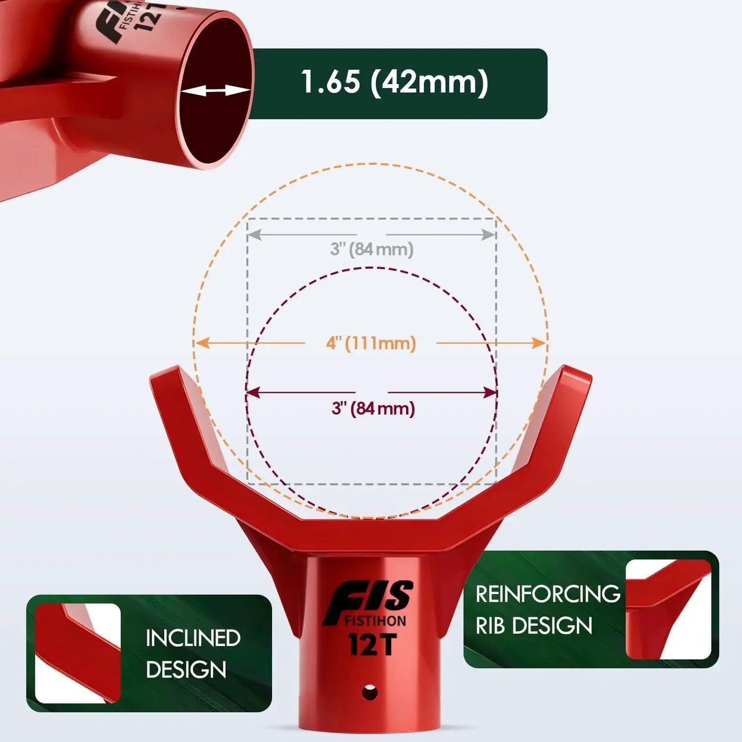 12 Ton Bottle Jack Adapter Fits 1.65 In Axles With 3 And 4 In Lift Pads And Tilt, red alloy steel design.
