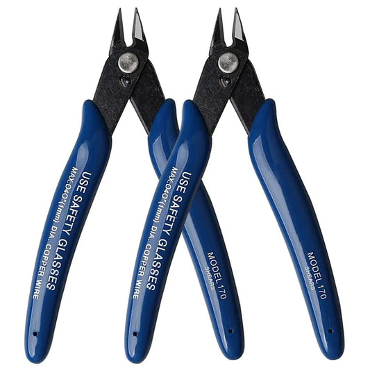2 Pc Dark Blue Wire Cutter Set With Flush Cutters And Diagonal Pliers For Electronics Repair Jewelry Making DIY Projects showing front view of tools.