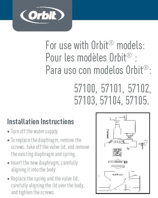 Instructions for Diaphragm Repair Kit for Orbit 100 Series Sprinkler Valves Three Quarter Inch and One Inch Internal Bleed Valves