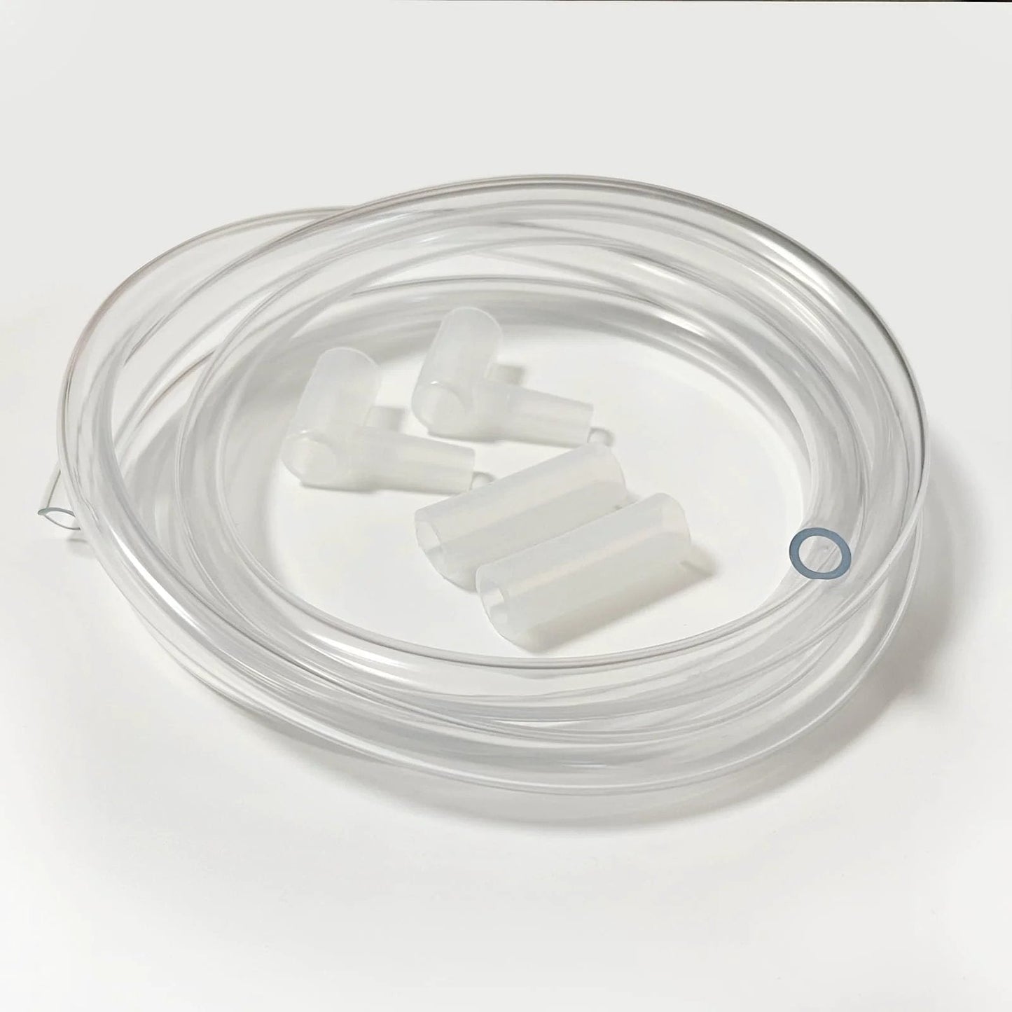 Clear PVC Vinyl Tubing 1/4in ID X 3/8in OD, 10 Feet Long with 2 silicone extension joints and 2 bend joints, coiled on a surface.