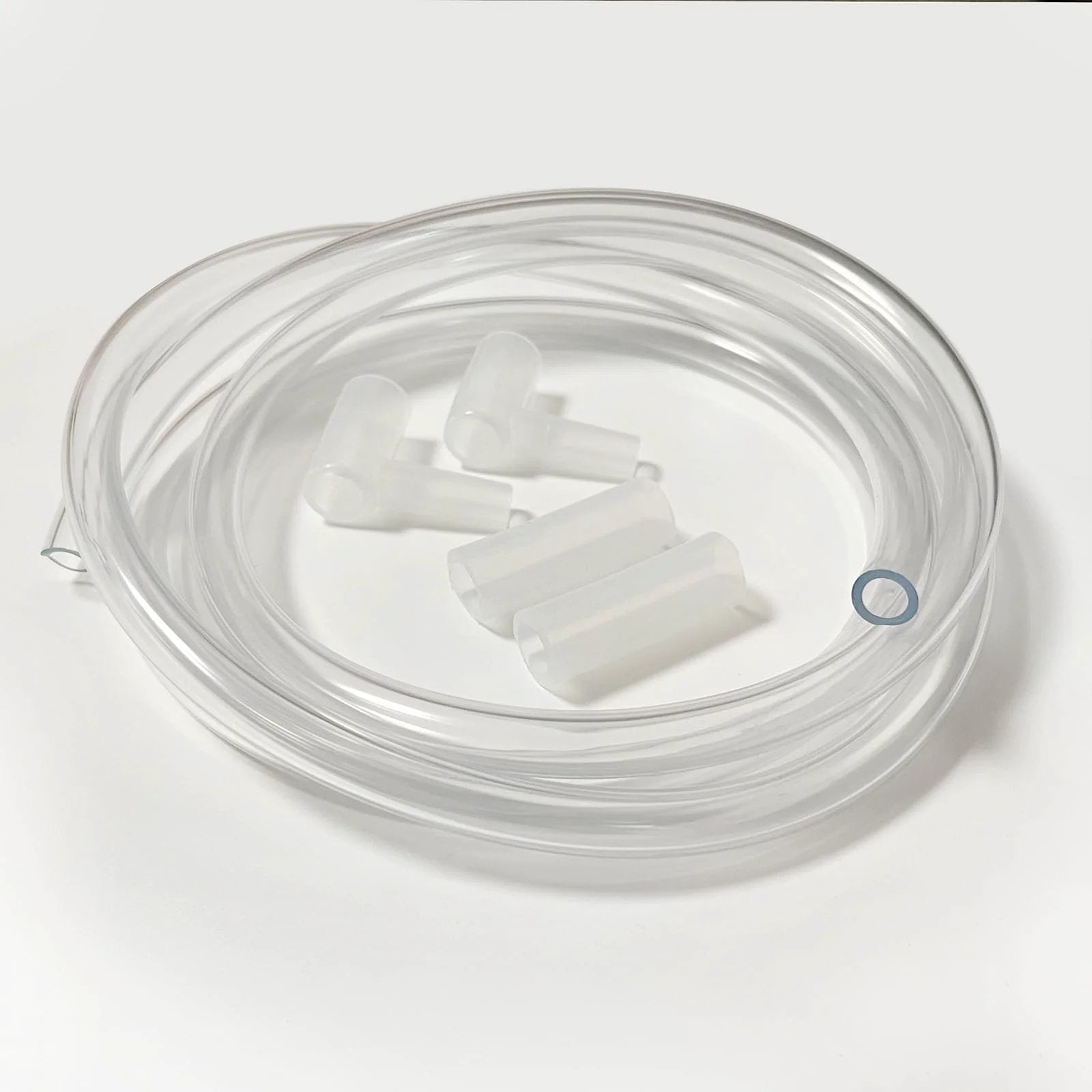 Clear PVC Vinyl Tubing 1/4in ID X 3/8in OD, 10 Feet Long with 2 silicone extension joints and 2 bend joints, coiled on a surface.