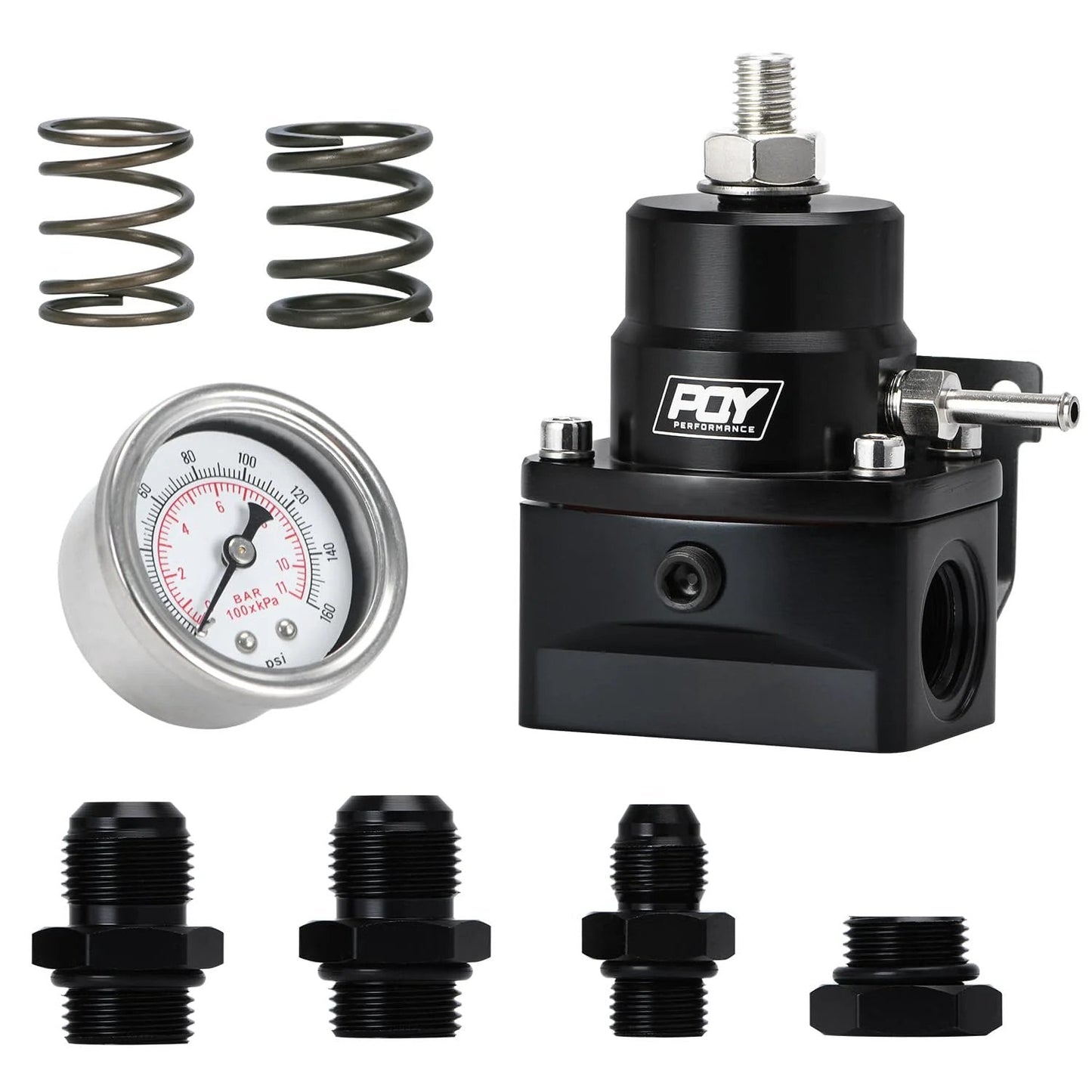 Adjustable EFI Fuel Pressure Regulator Kit Beefed-Up From 3 To 70 PSI With AN8 Feed Port And AN6 Return Port, Billet Aluminum