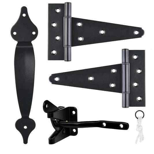 Heavy Duty Gate Hardware Kit With Self Locking Gate Latch 6 Inch T Strap Hinges And 10 Inch Gate Door Handle Pull Shed Door Hardware