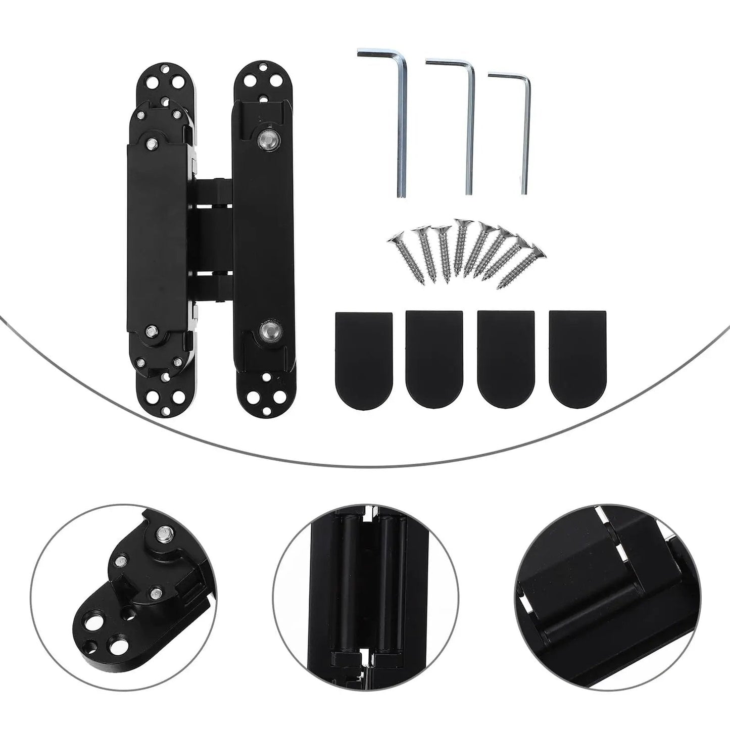 Beefy Heavy Duty Concealed Door Hinge For Wood Doors Adjustable Multi Directional Invisible Cross Hinge 180 Degree Swing Load Bearing 40kg Metal Hinge For Home Interiors with screws and tools set.