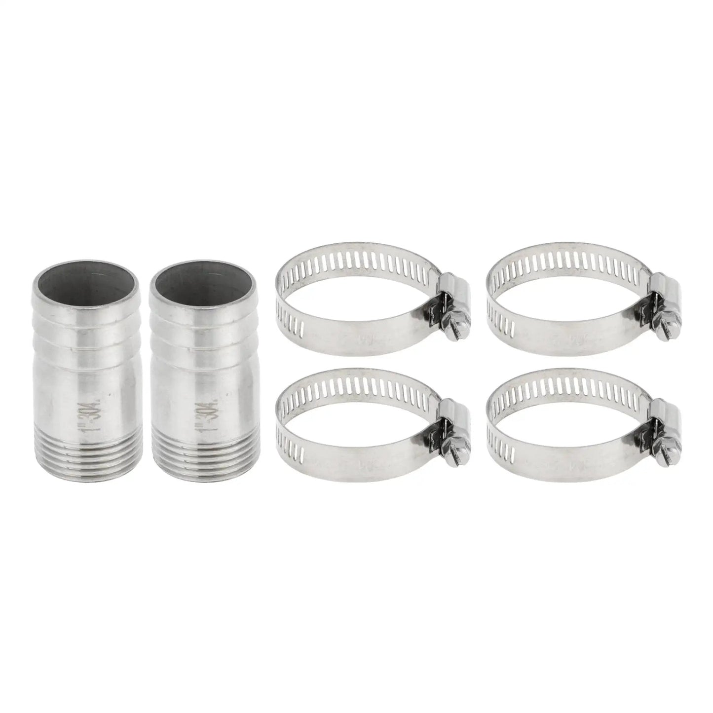 304 Stainless Steel Hose Barb Fittings I Shaped Male Thread Connector 1.3 Inch Outer Diameter 1 Inch BSPT with clamps, silver tone