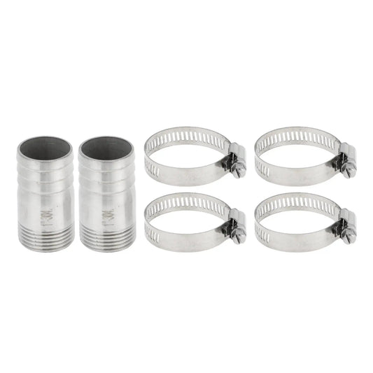 304 Stainless Steel Hose Barb Fittings I Shaped Male Thread Connector 1.3 Inch Outer Diameter 1 Inch BSPT with clamps, silver tone