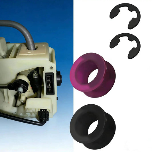 2 Pack Shift Cable Bushing Repair Kit for Automatic Transmissions with Clips, showing bushings and clips next to gearbox