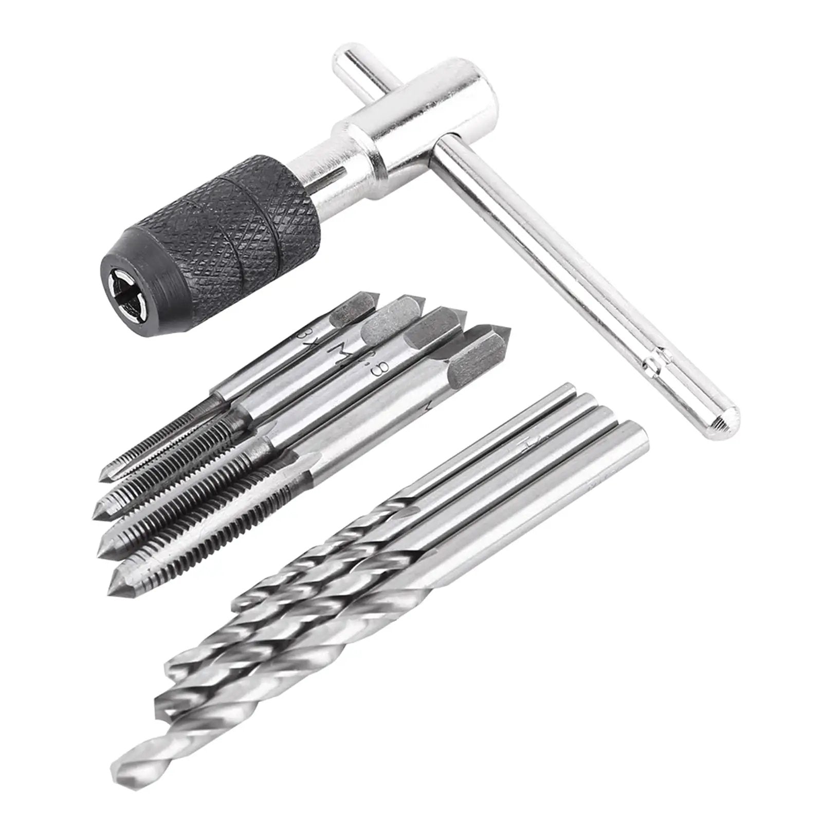 Tap Wrench And Drill Bit Set 9 Piece T Shaped Kit With 4 Taps And 4 Drill Bits Imperial Tools Threading Kit For Metalworking