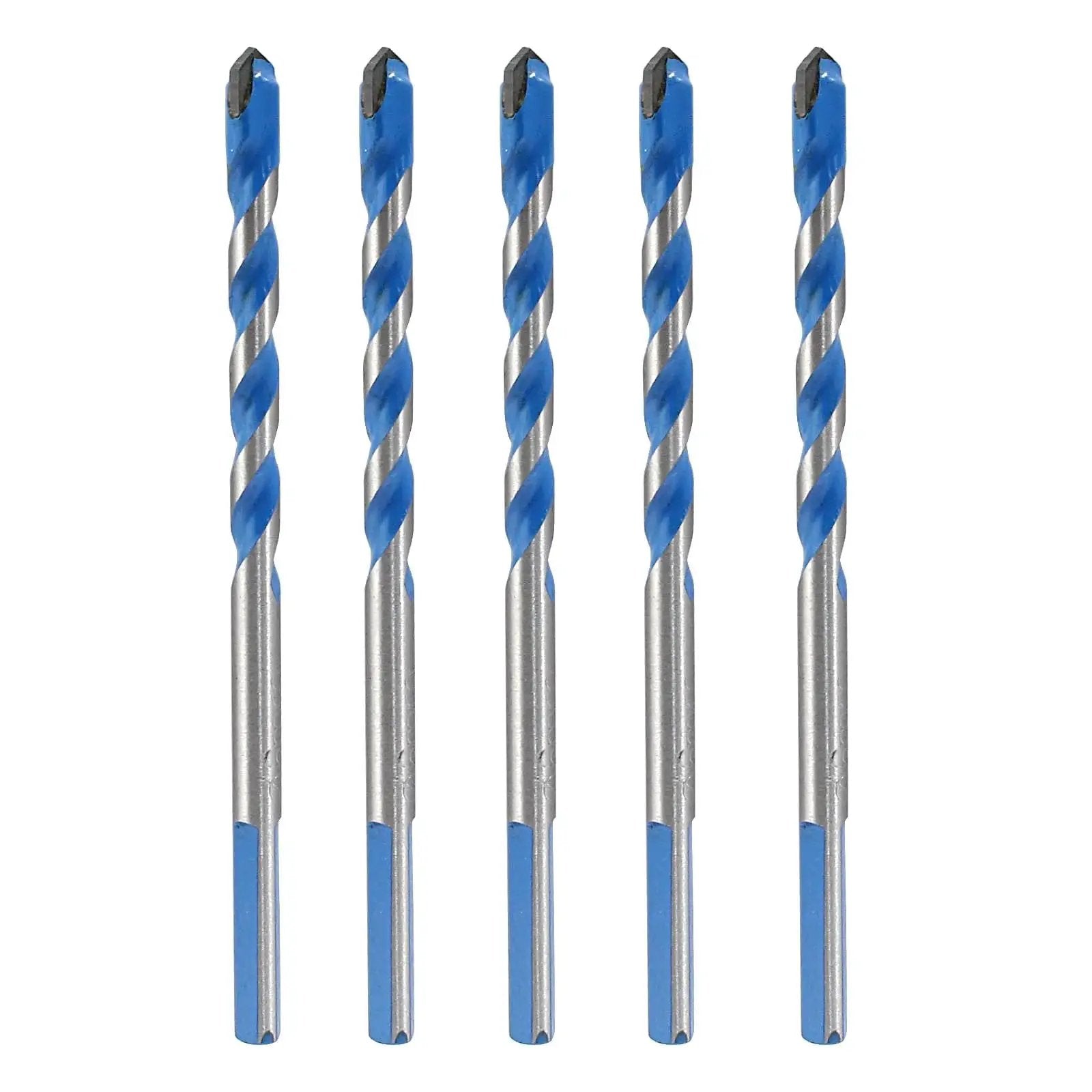 Five Piece 6mm Masonry Drill Bits Set Carbide 0.24 Inch For Concrete Tile Glass Ceramic Brick And Wood With 100mm Total Length And 54mm Flute Length