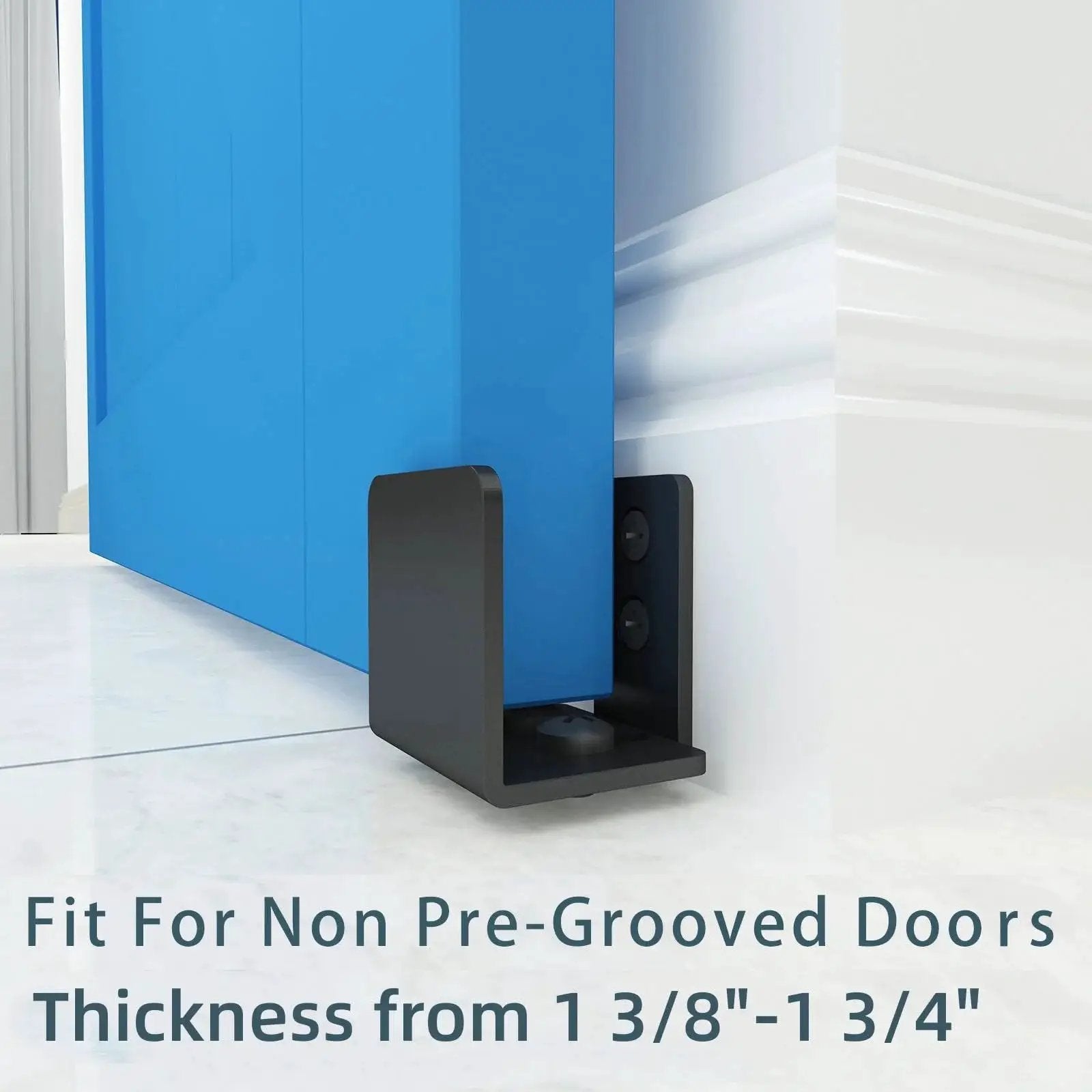 Matte Black Floor Guide For Wall Mount Sliding Barn Door Hardware Set Of 2, Fits Non Grooved Doors From 1.375 To 1.75 Inches Thick