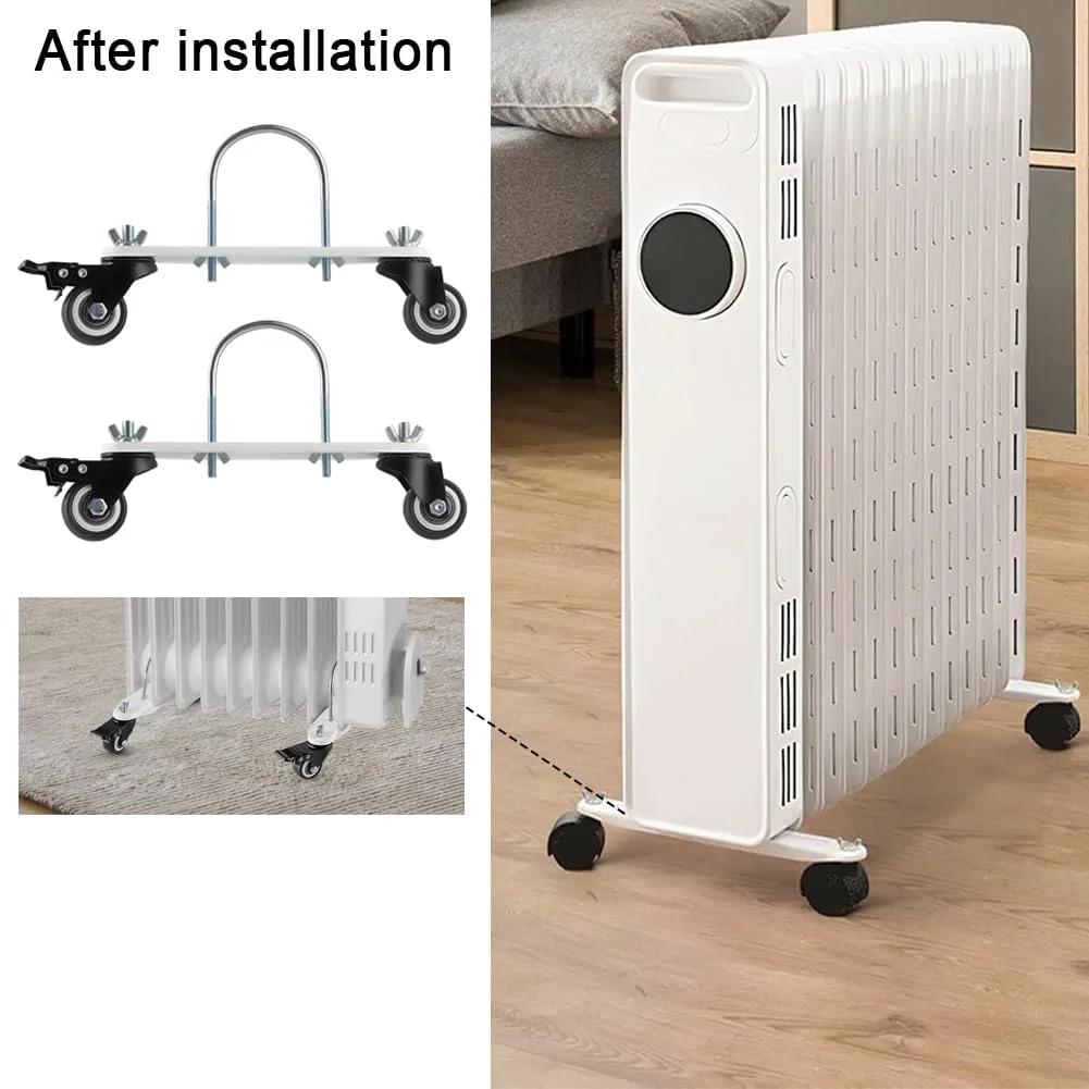 Mobile Pulley Holder For Oil Filled Radiator And Electric Heater Frame, 360 Degree Swivel Base installed on heater