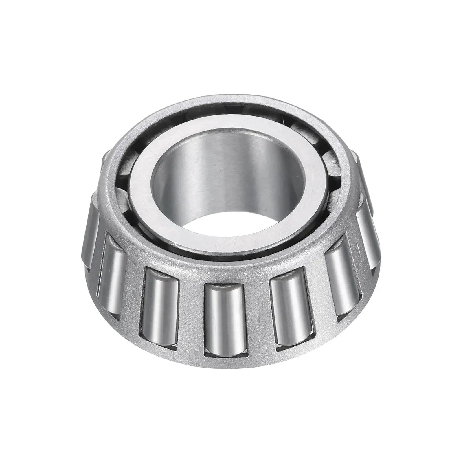 High load chrome steel tapered roller bearing cone and cup set, front view, showing smooth operation for heavy duty use, ABEC 3 precision.