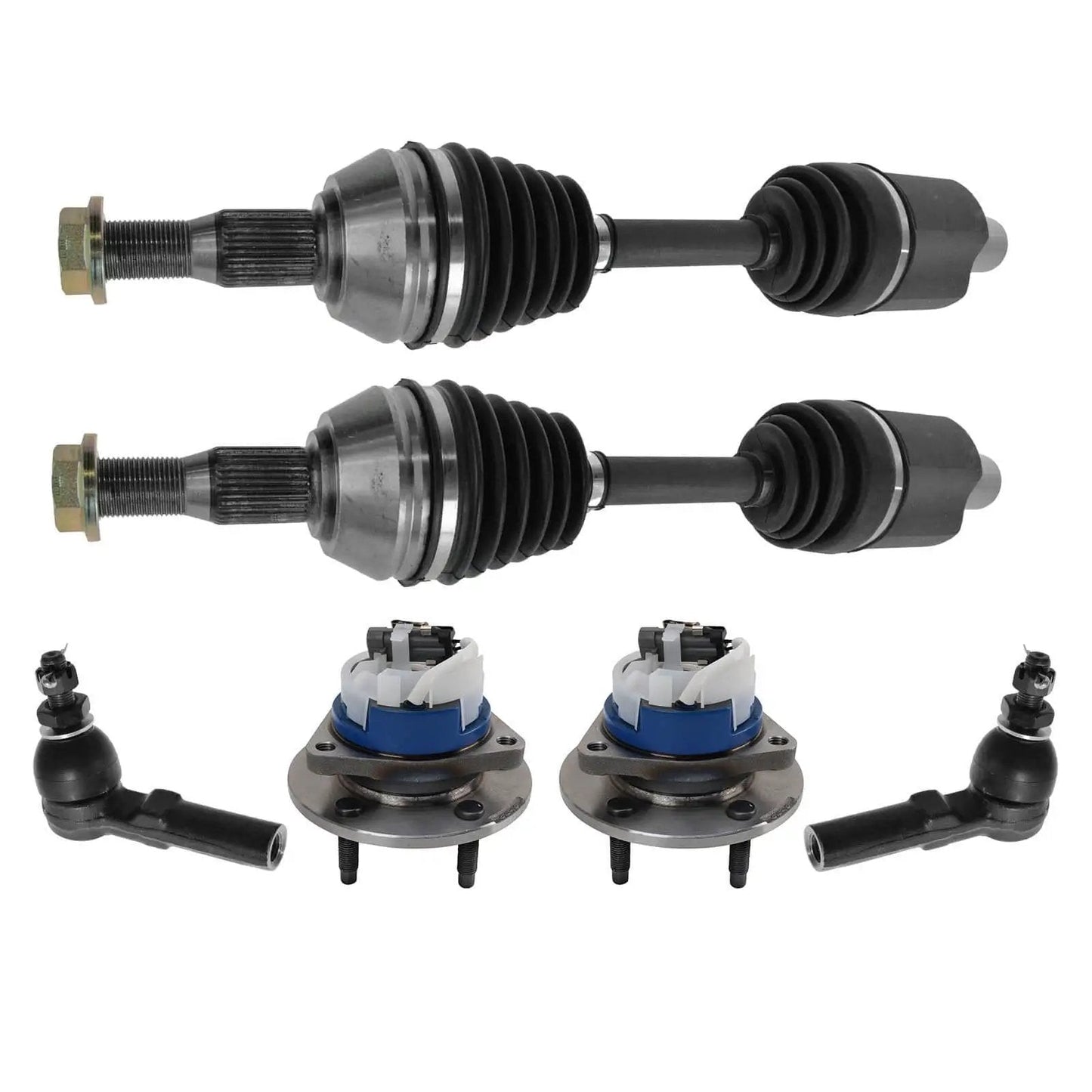 Front Steering And Drivetrain Kit With CV Axle Shafts Outer Tie Rods And Wheel Hub Bearings For 2000 To 2005 Cadillac DeVille, 1999 To 2004 Seville, And 1997 To 2003 Oldsmobile Aurora.
