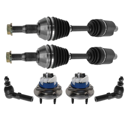 Front Steering And Drivetrain Kit With CV Axle Shafts Outer Tie Rods And Wheel Hub Bearings For 2000 To 2005 Cadillac DeVille, 1999 To 2004 Seville, And 1997 To 2003 Oldsmobile Aurora.