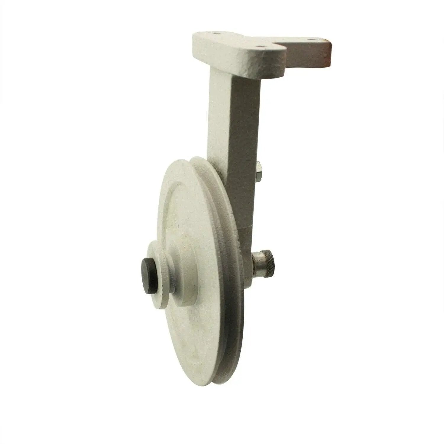 Close-up of Industrial Sewing Machine Speed Reducer With 2 Inch and 6 Inch Pulleys To Add Torque and Gear Down Speed, ideal for under table installation