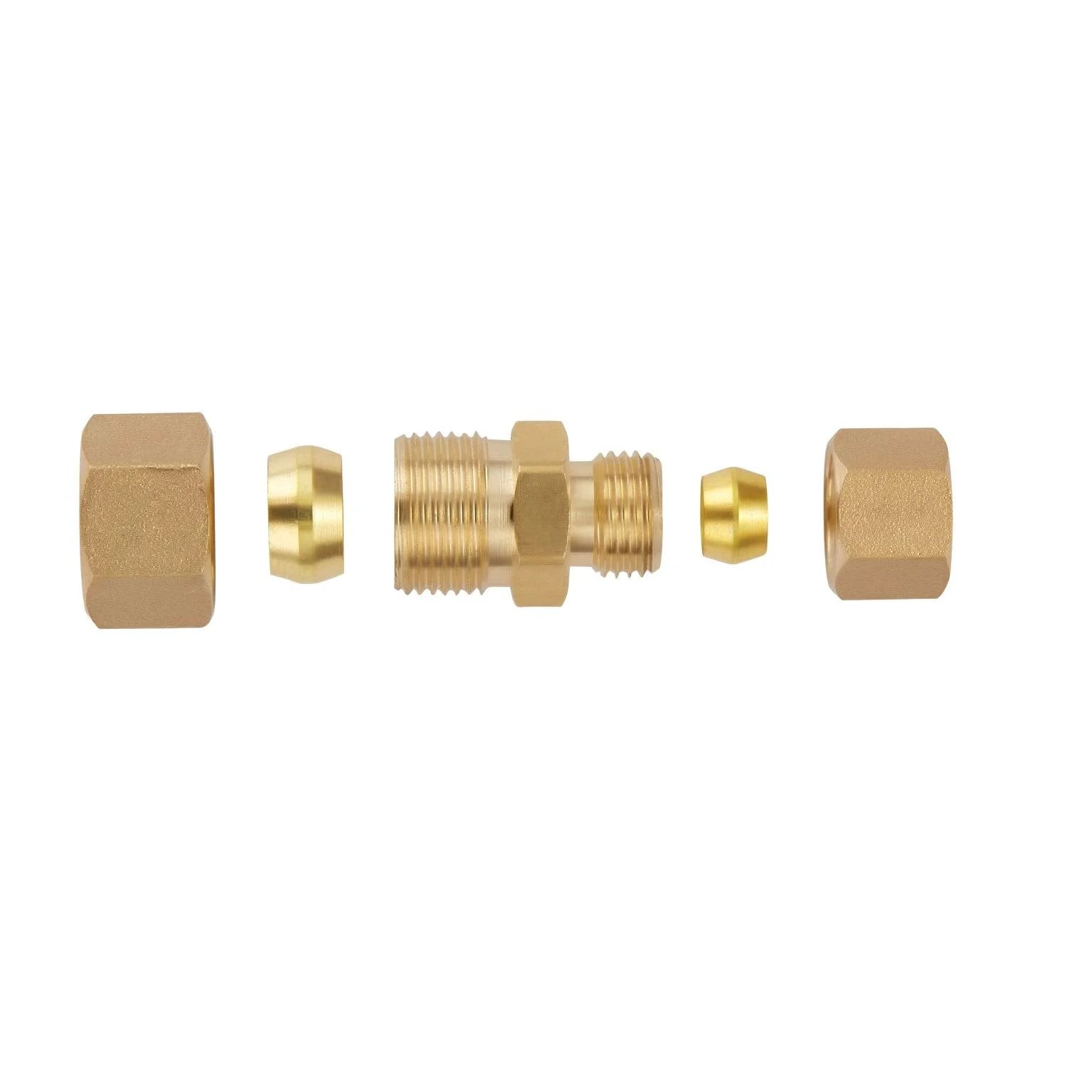 Exploded view of Tough As Nails Brass Tube Fitting Kit For Fuel And Brake Lines Compression Union Three Eighths Inch To One Quarter Inch Tube Outer Diameter 3 Pack By Litorange